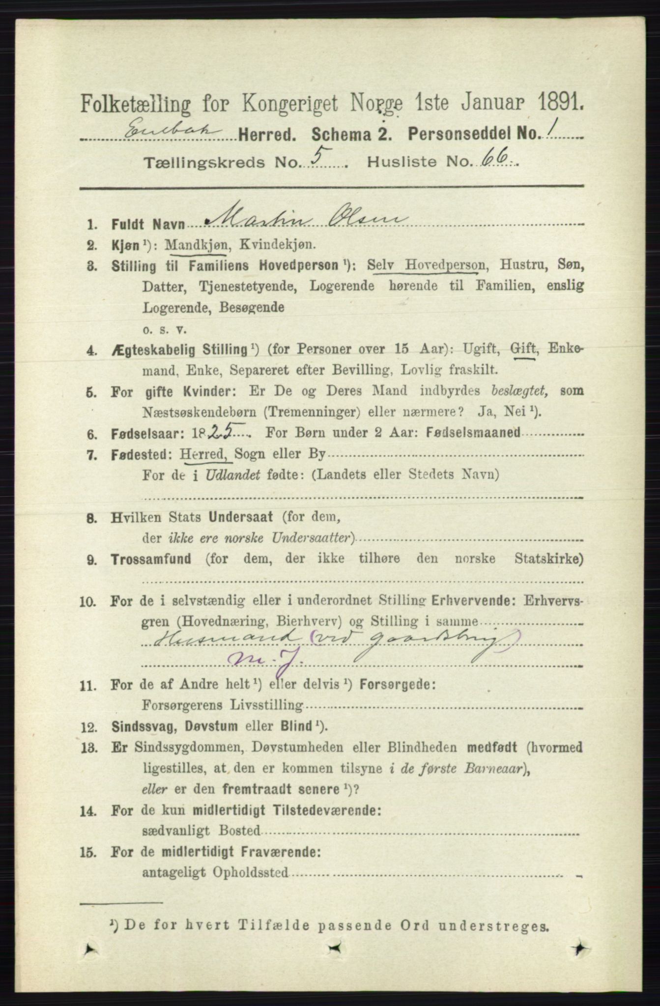 RA, 1891 census for 0229 Enebakk, 1891, p. 2389