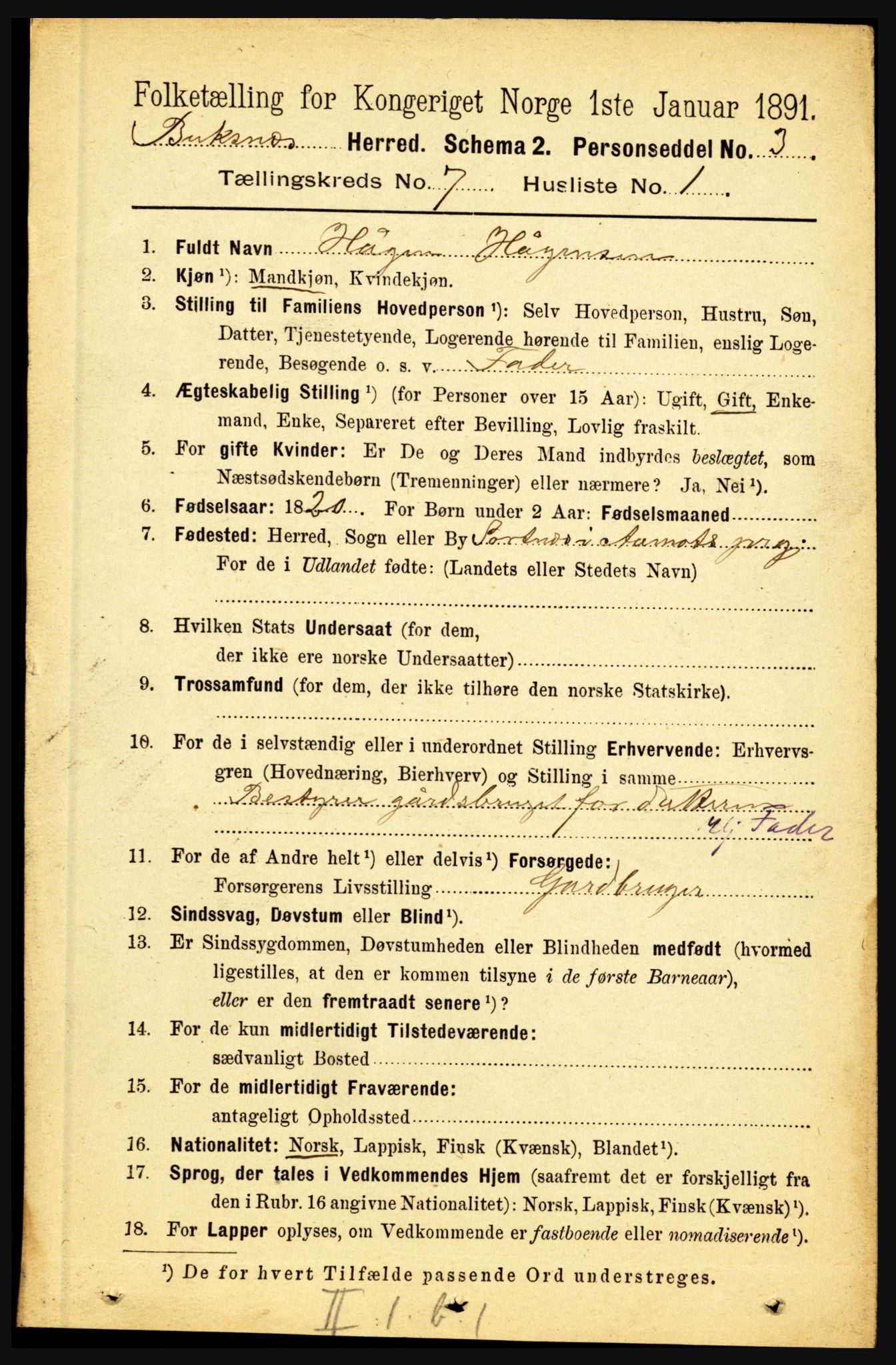 RA, 1891 census for 1860 Buksnes, 1891, p. 4992