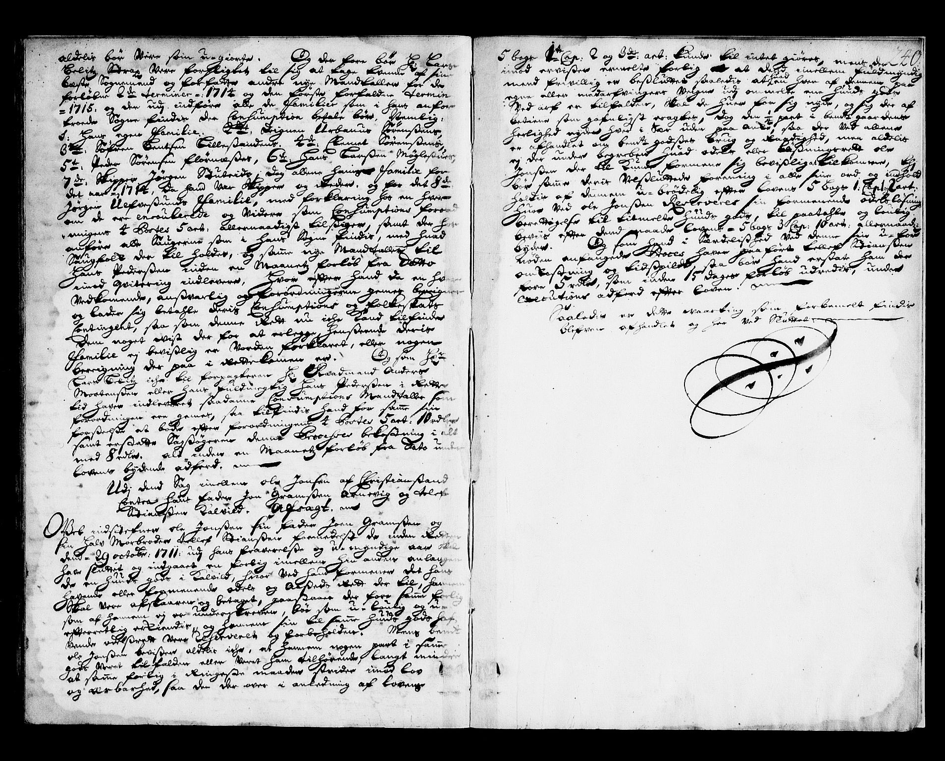 Nedenes sorenskriveri før 1824, SAK/1221-0007/F/Fa/L0016: Tingbok med register nr 11, 1713-1715, p. 239b-240a