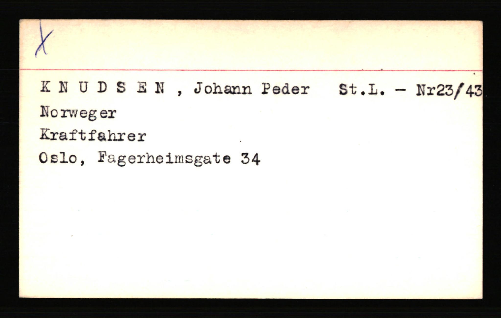 SS- und Polizeigericht Nord (IX), AV/RA-RAFA-3182/0001/C/Ca/L0004: kartotekkort for personer alfabetisk på etternavn: John-L, 1940-1945, p. 264