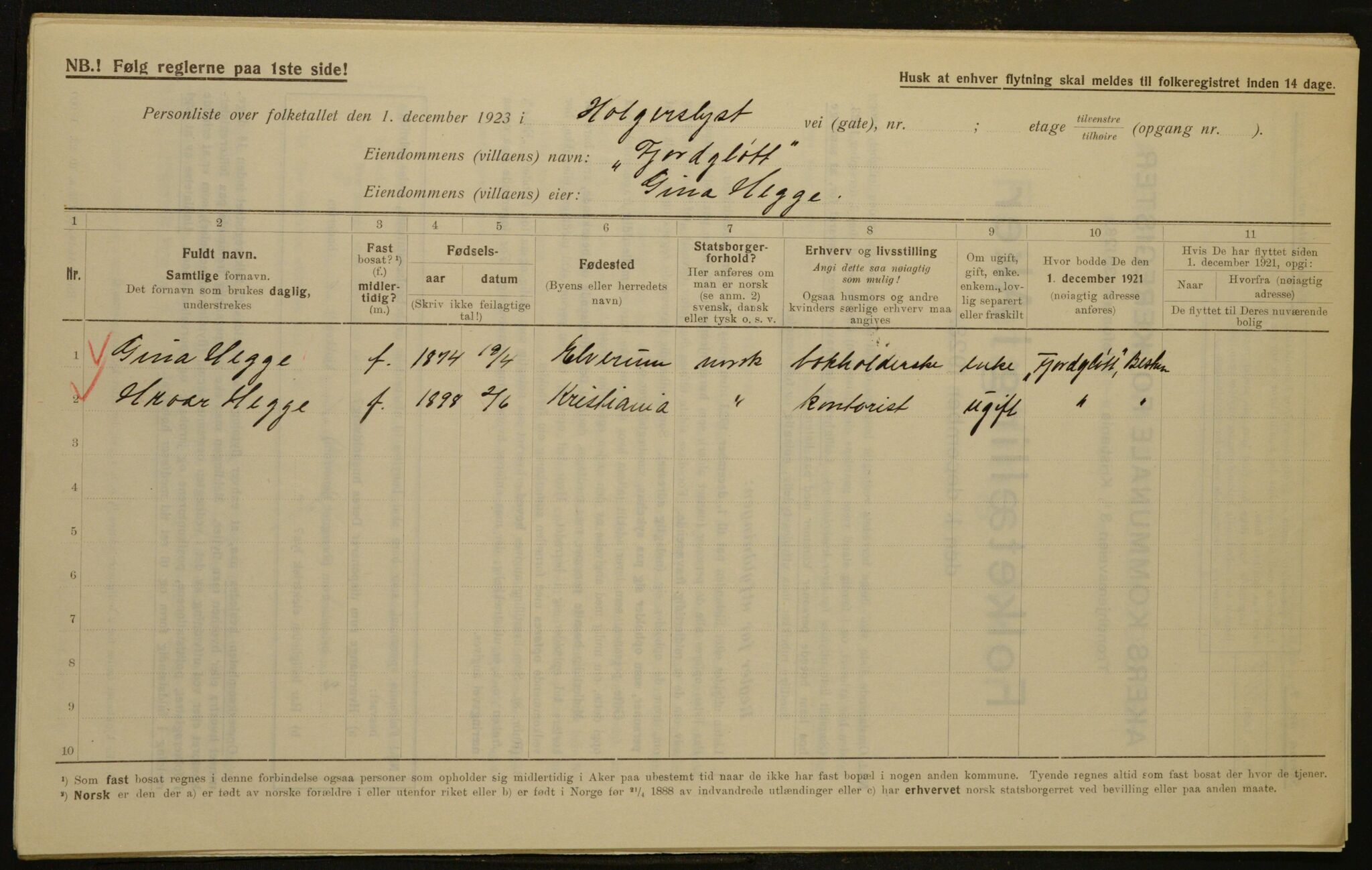 , Municipal Census 1923 for Aker, 1923, p. 2599