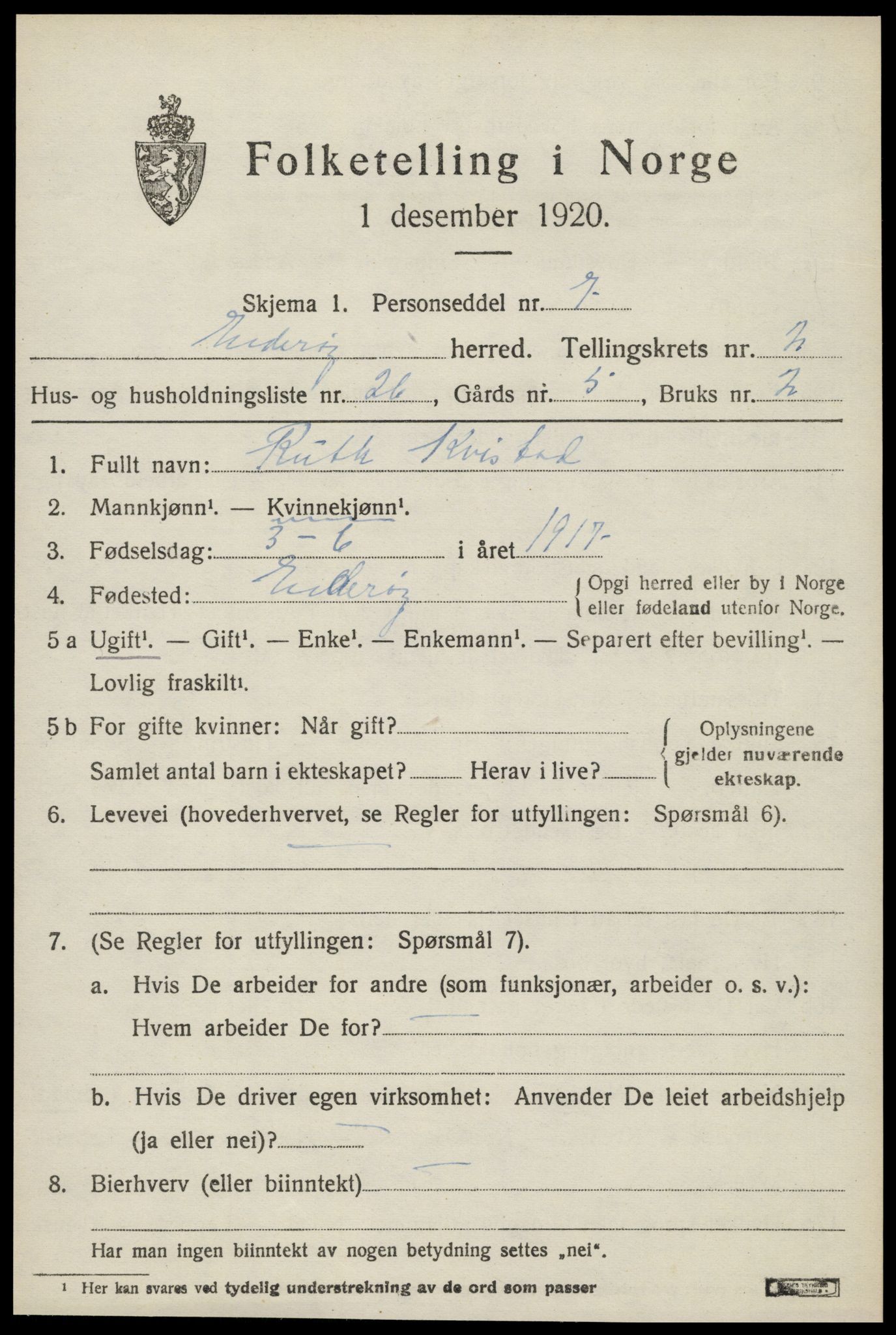 SAT, 1920 census for Inderøy, 1920, p. 2125