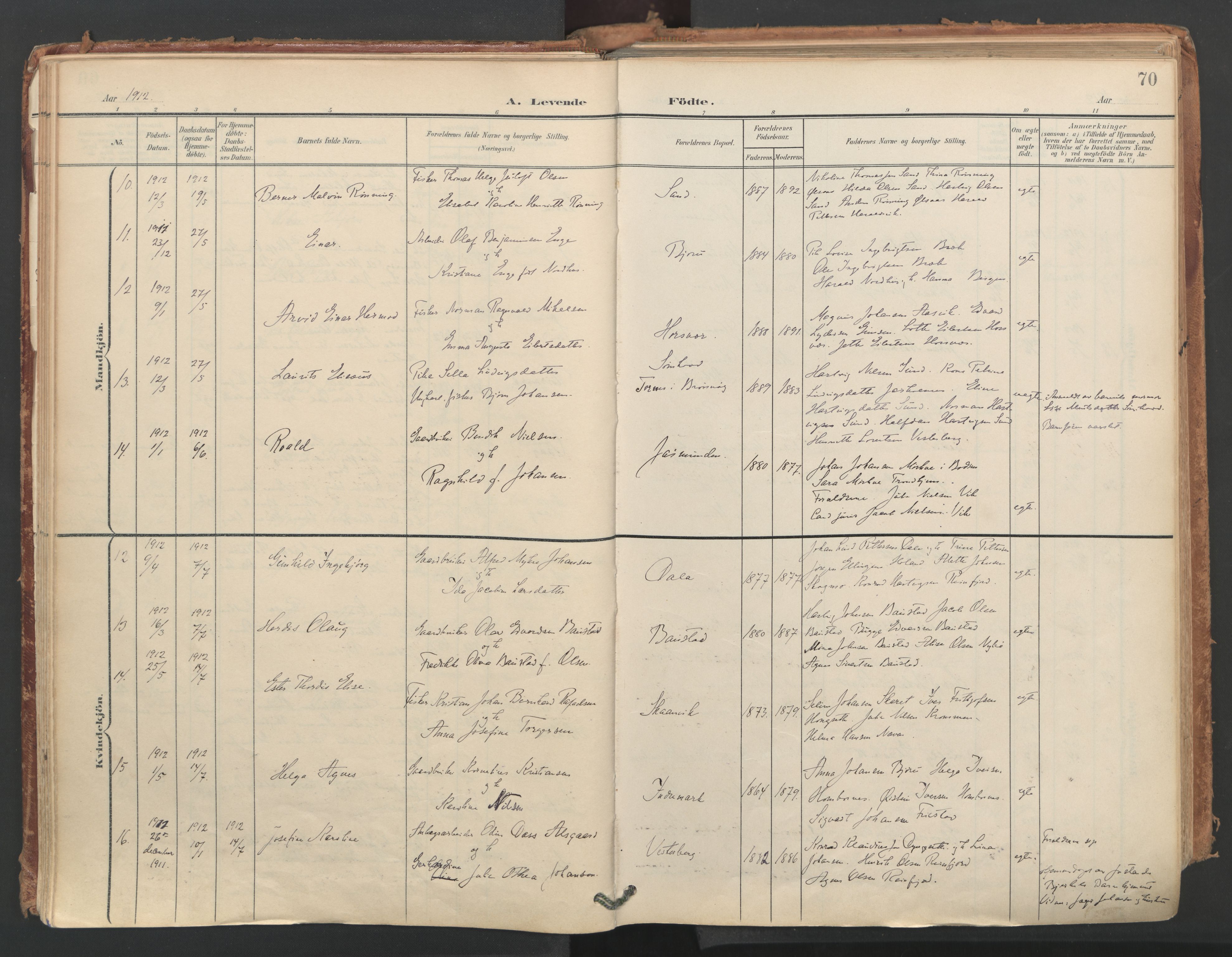 Ministerialprotokoller, klokkerbøker og fødselsregistre - Nordland, AV/SAT-A-1459/812/L0180: Parish register (official) no. 812A09, 1901-1915, p. 70