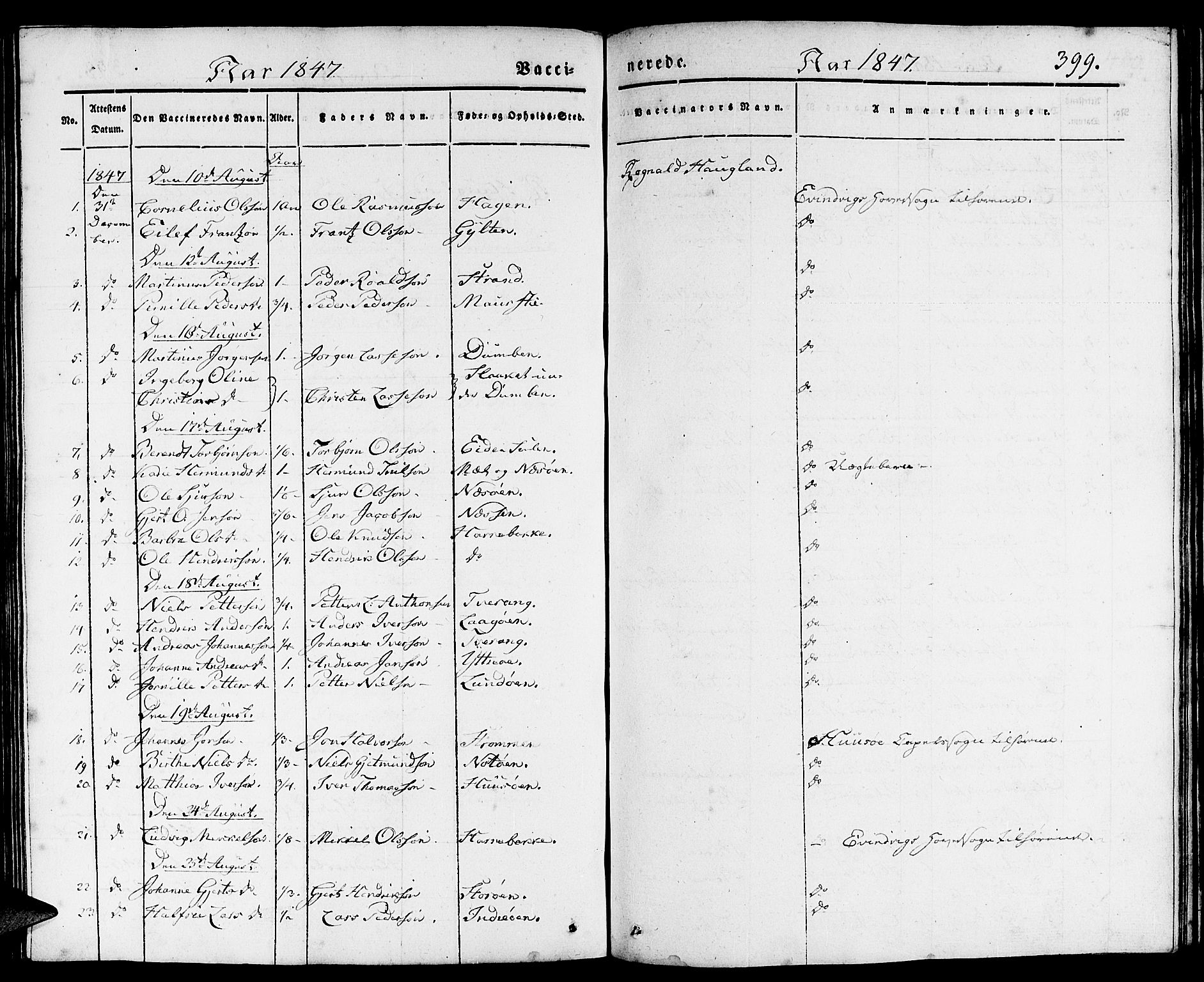 Gulen sokneprestembete, SAB/A-80201/H/Haa/Haaa/L0020: Parish register (official) no. A 20, 1837-1847, p. 399