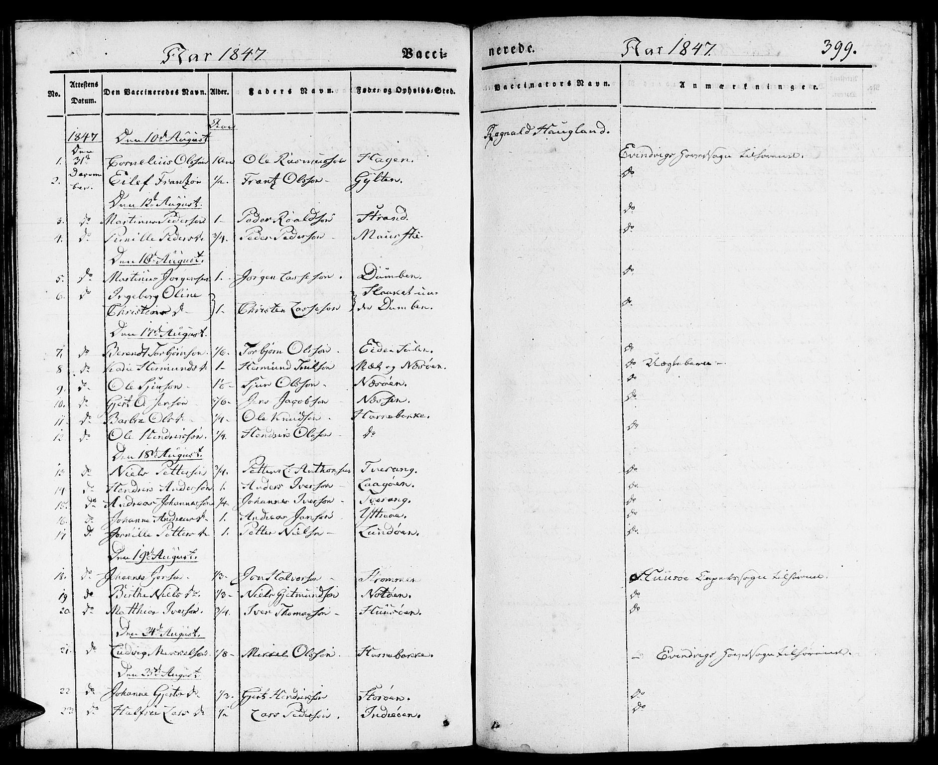 Gulen sokneprestembete, AV/SAB-A-80201/H/Haa/Haaa/L0020: Parish register (official) no. A 20, 1837-1847, p. 399