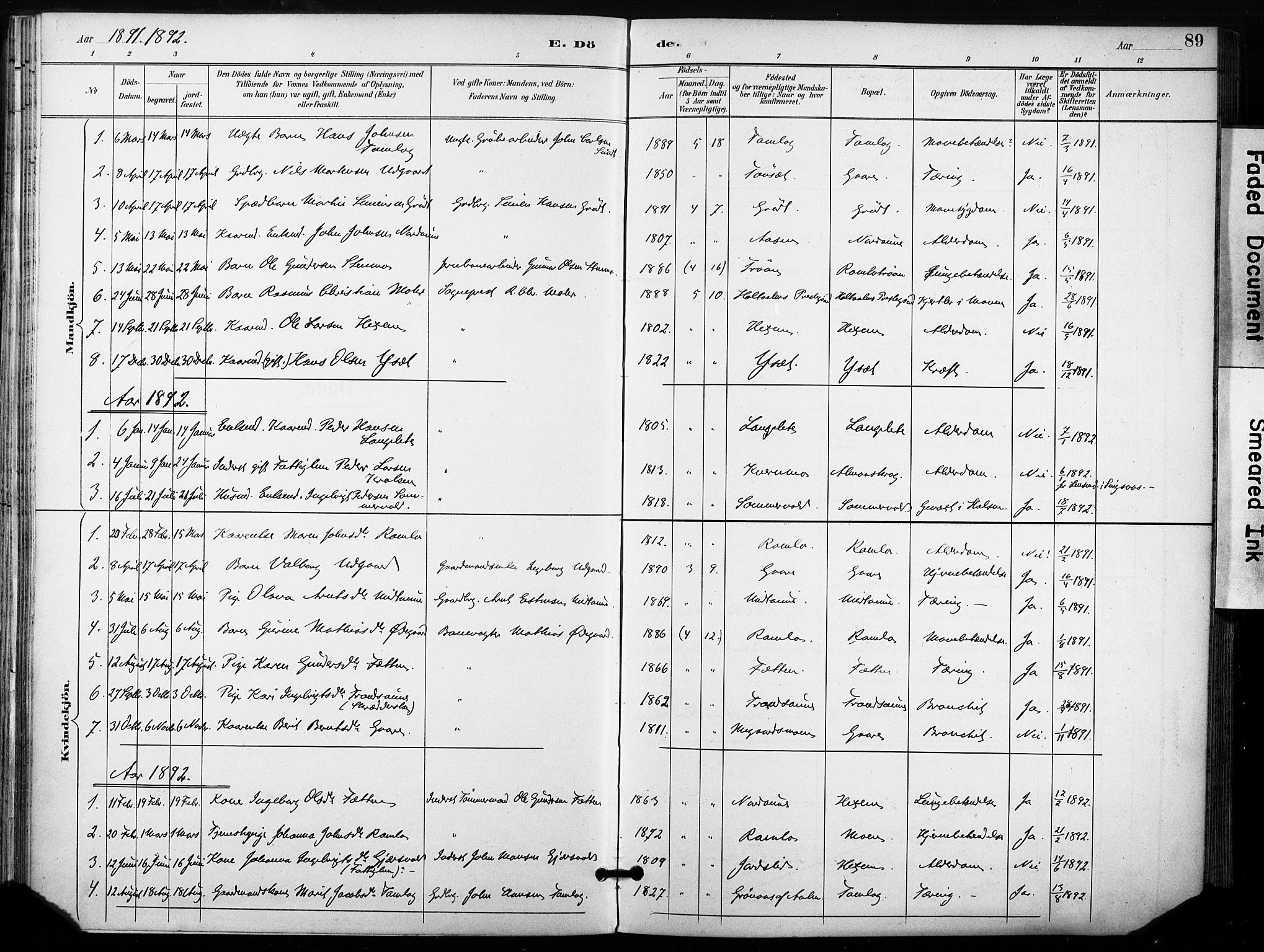 Ministerialprotokoller, klokkerbøker og fødselsregistre - Sør-Trøndelag, SAT/A-1456/685/L0973: Parish register (official) no. 685A10, 1891-1907, p. 89