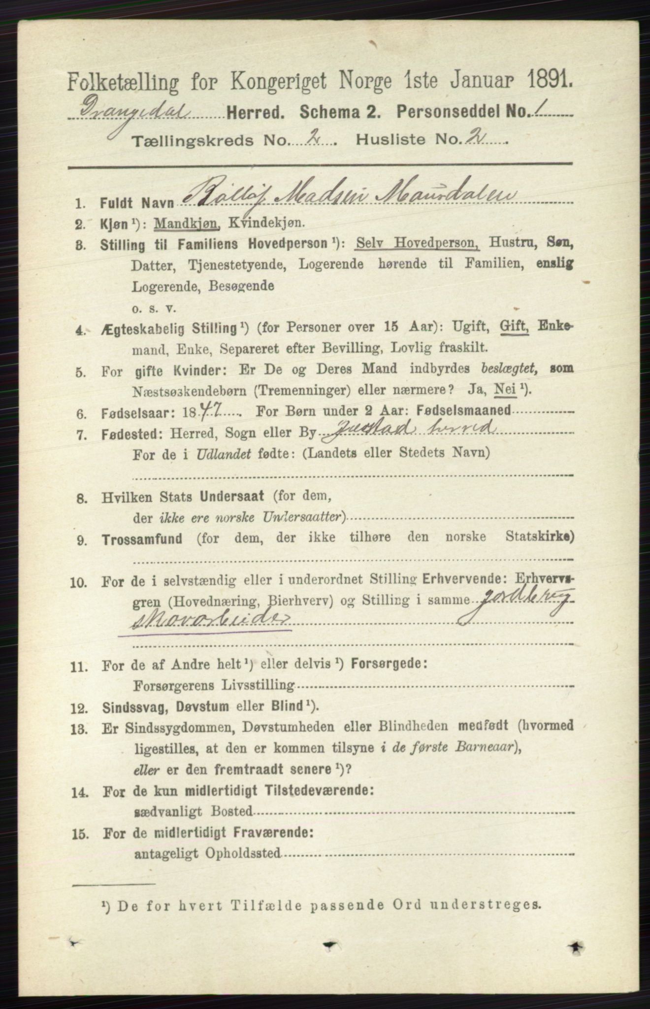 RA, 1891 census for 0817 Drangedal, 1891, p. 478