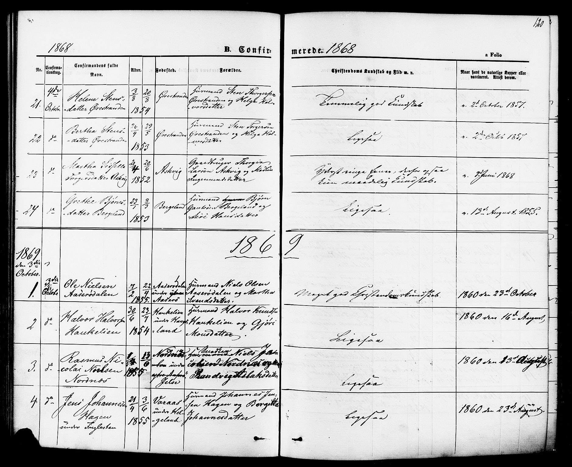 Jelsa sokneprestkontor, AV/SAST-A-101842/01/IV: Parish register (official) no. A 8, 1867-1883, p. 120