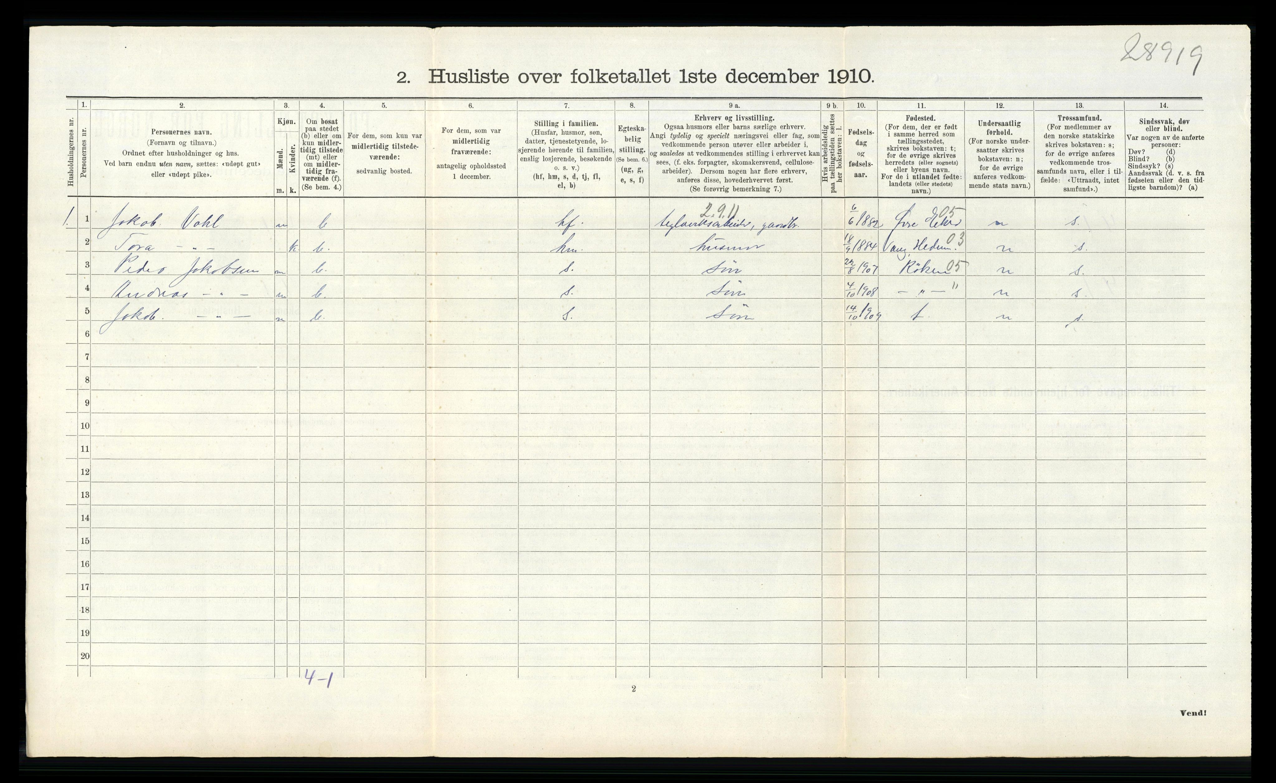 RA, 1910 census for Lier, 1910, p. 1873