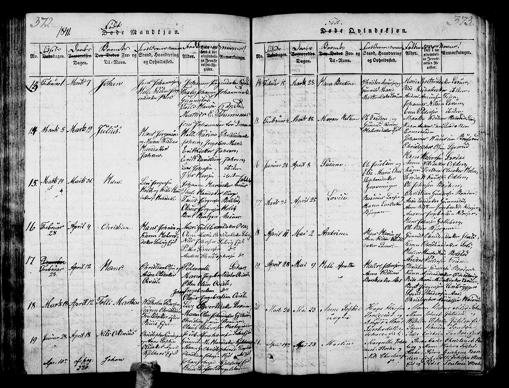 Sande Kirkebøker, SAKO/A-53/G/Ga/L0001: Parish register (copy) no. 1, 1814-1847, p. 372-373