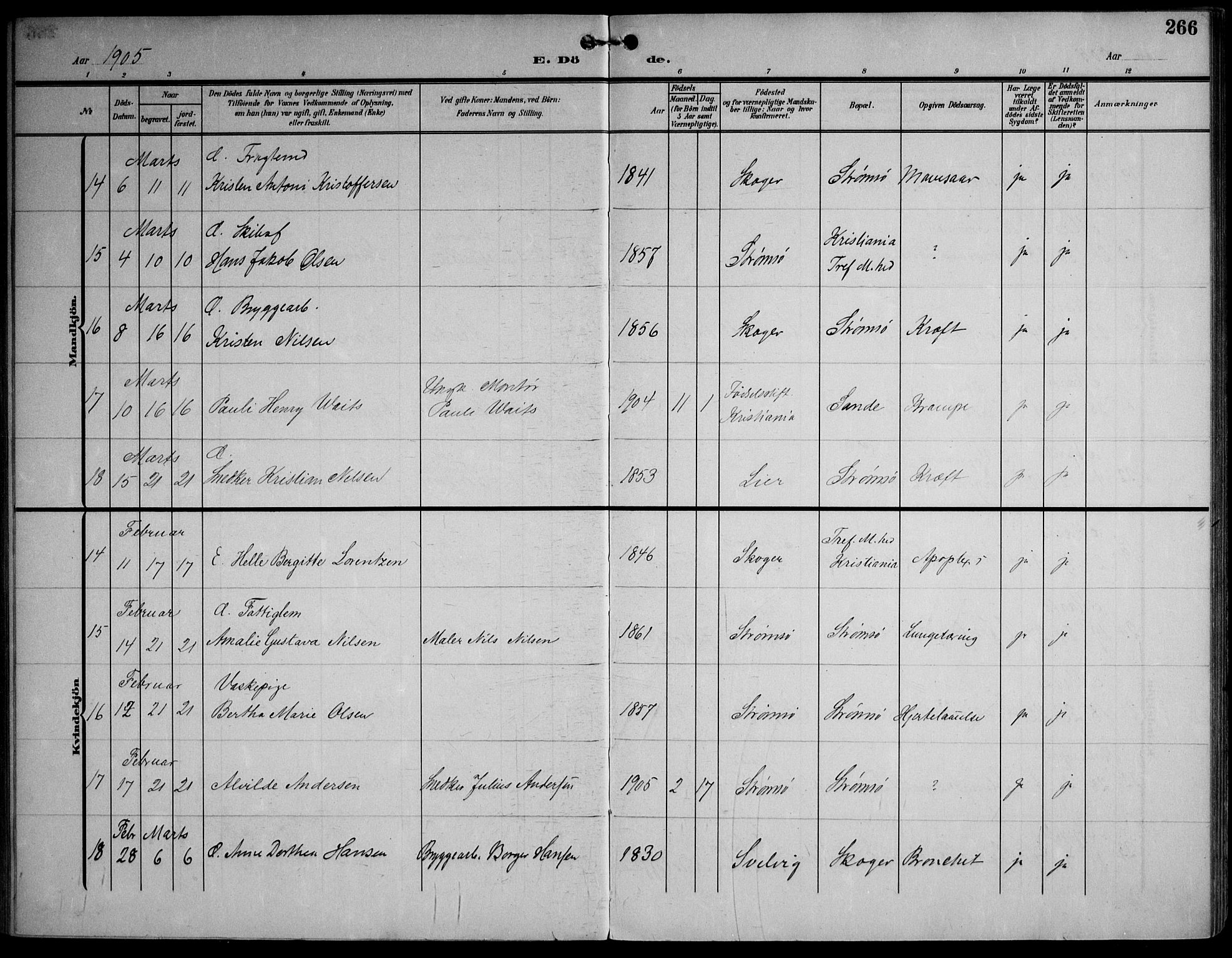 Strømsø kirkebøker, AV/SAKO-A-246/F/Fa/L0026: Parish register (official) no. I 26, 1905-1914, p. 266