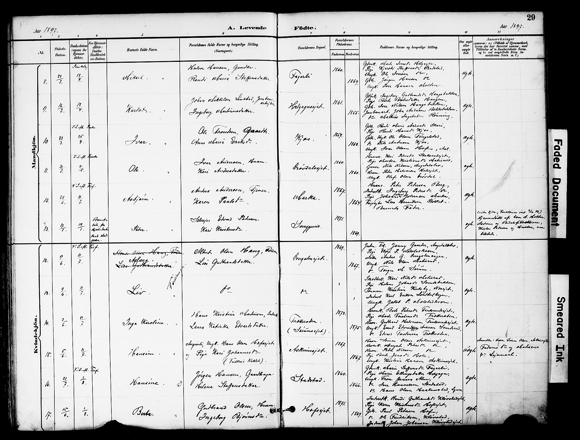 Brandbu prestekontor, SAH/PREST-114/H/Ha/Hab/L0006: Parish register (copy) no. 6, 1893-1902, p. 29
