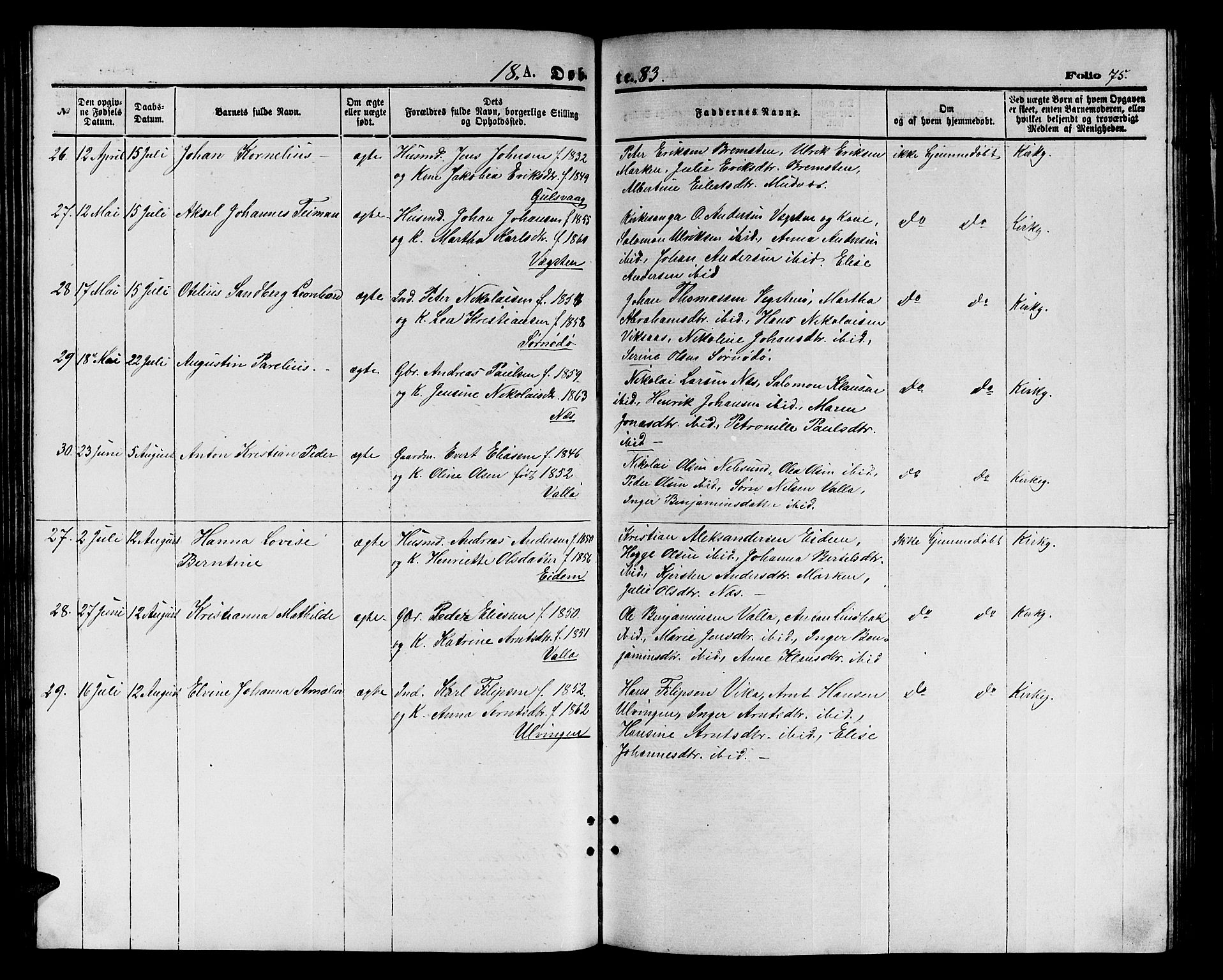 Ministerialprotokoller, klokkerbøker og fødselsregistre - Nordland, AV/SAT-A-1459/816/L0252: Parish register (copy) no. 816C02, 1871-1885, p. 75