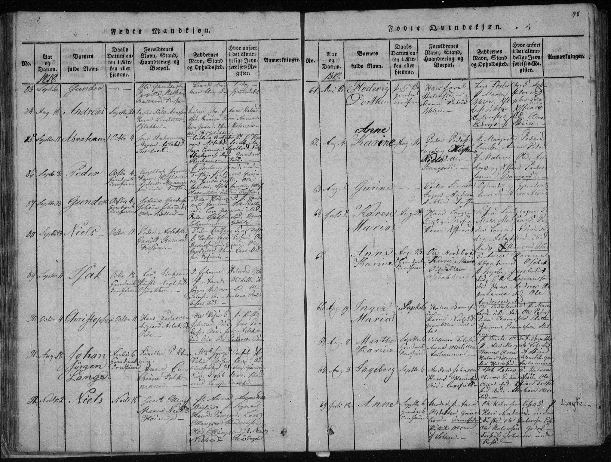 Gjerpen kirkebøker, SAKO/A-265/F/Fa/L0004: Parish register (official) no. I 4, 1814-1823, p. 48