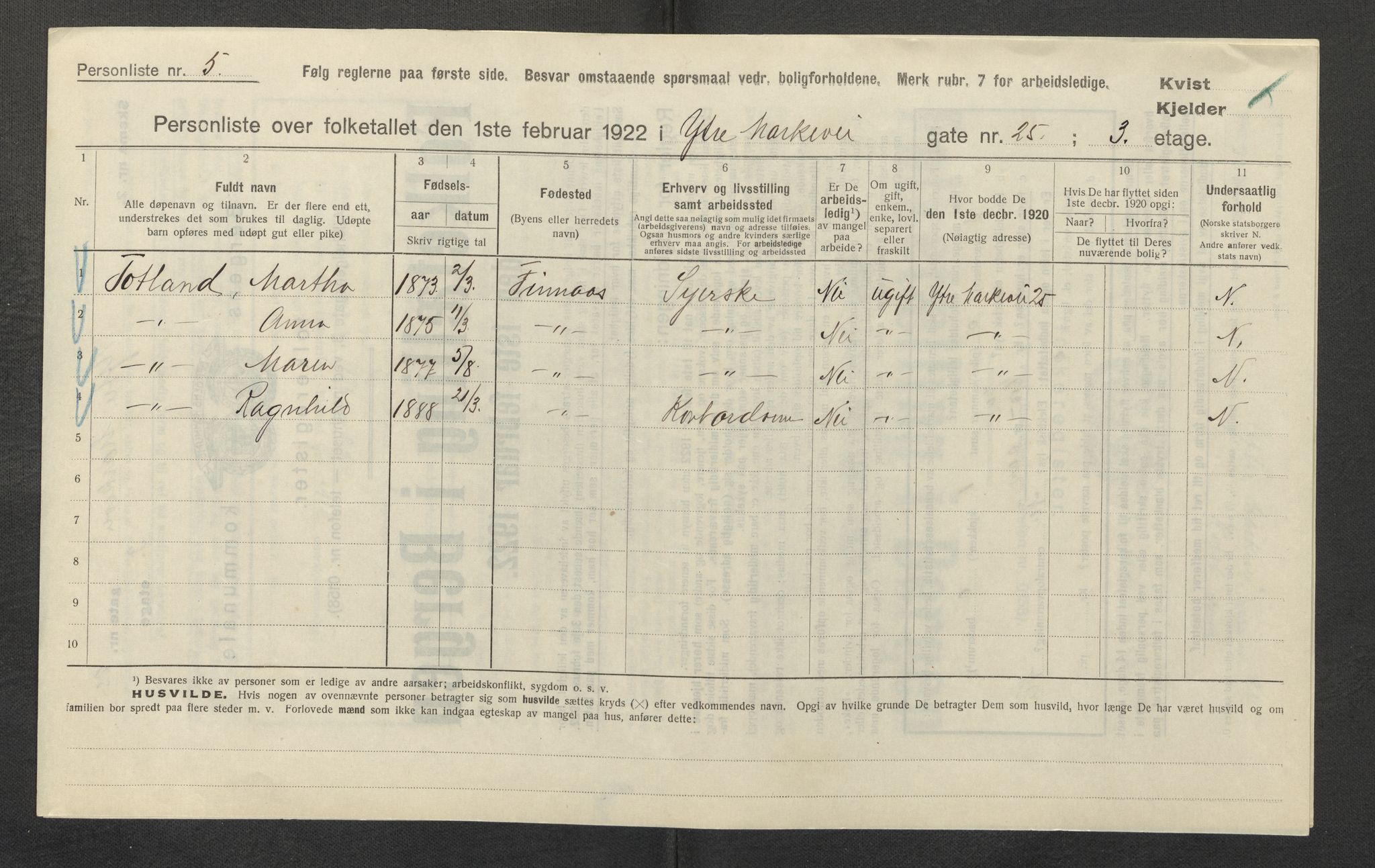 SAB, Municipal Census 1922 for Bergen, 1922, p. 24449