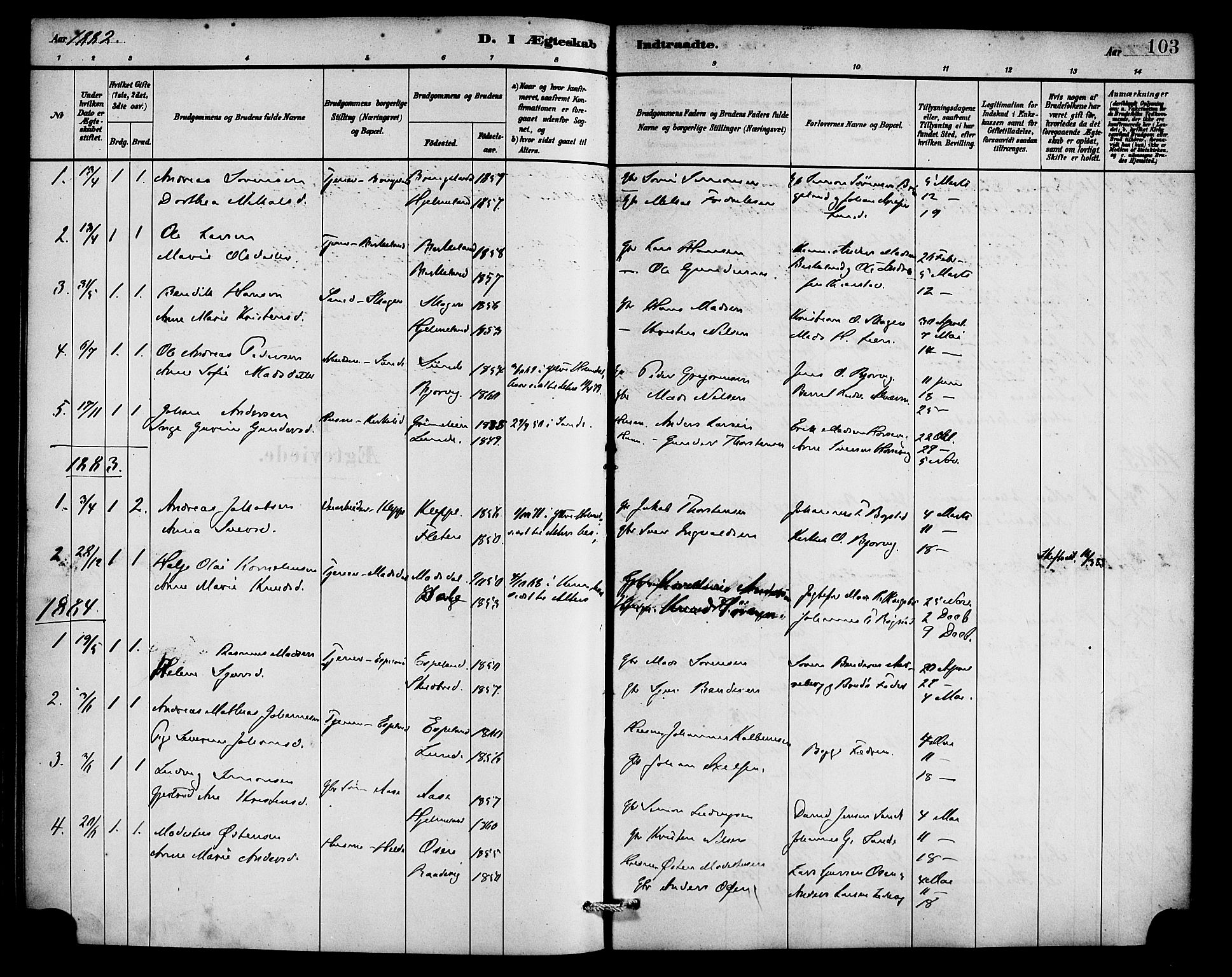 Gaular sokneprestembete, AV/SAB-A-80001/H/Haa: Parish register (official) no. C 1, 1882-1897, p. 103