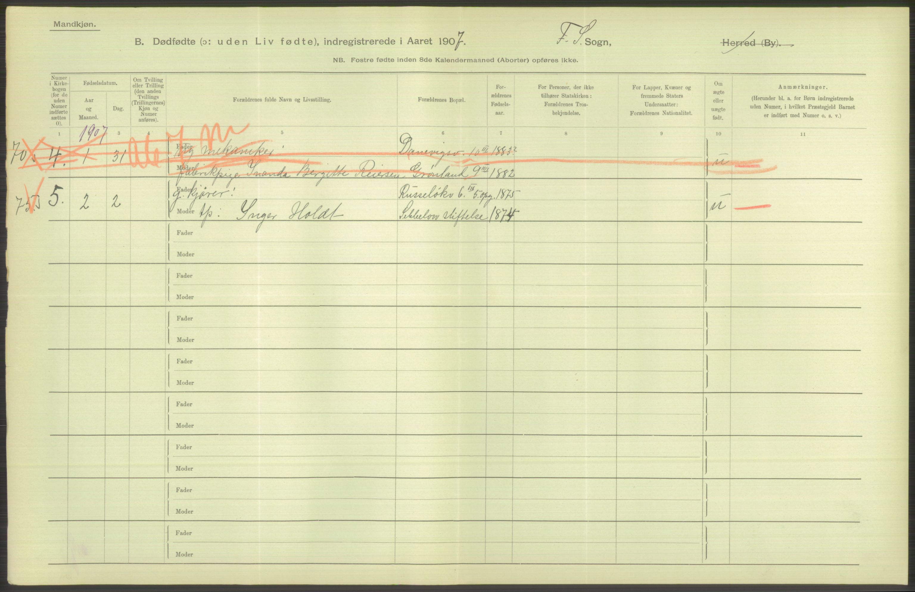 Statistisk sentralbyrå, Sosiodemografiske emner, Befolkning, RA/S-2228/D/Df/Dfa/Dfae/L0010: Kristiania: Døde, dødfødte, 1907, p. 42