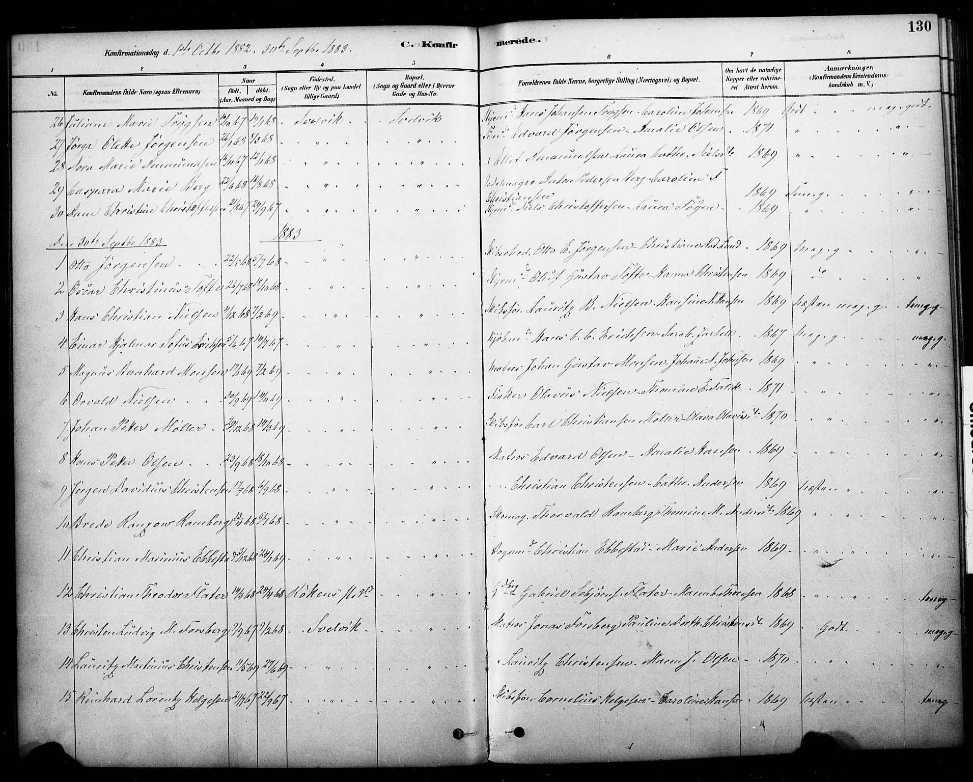 Strømm kirkebøker, AV/SAKO-A-322/F/Fb/L0001: Parish register (official) no. II 1, 1878-1899, p. 130