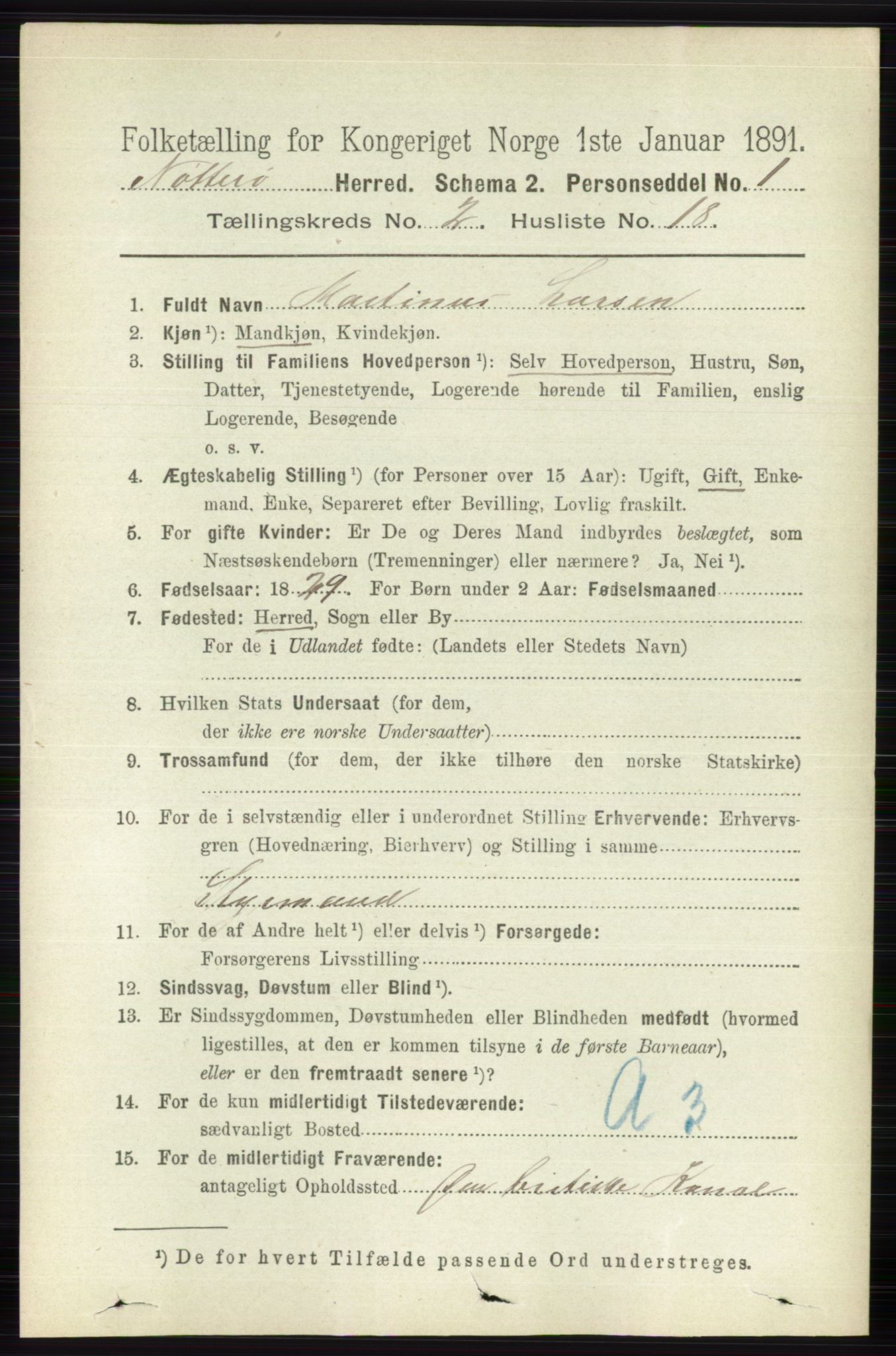 RA, 1891 census for 0722 Nøtterøy, 1891, p. 961