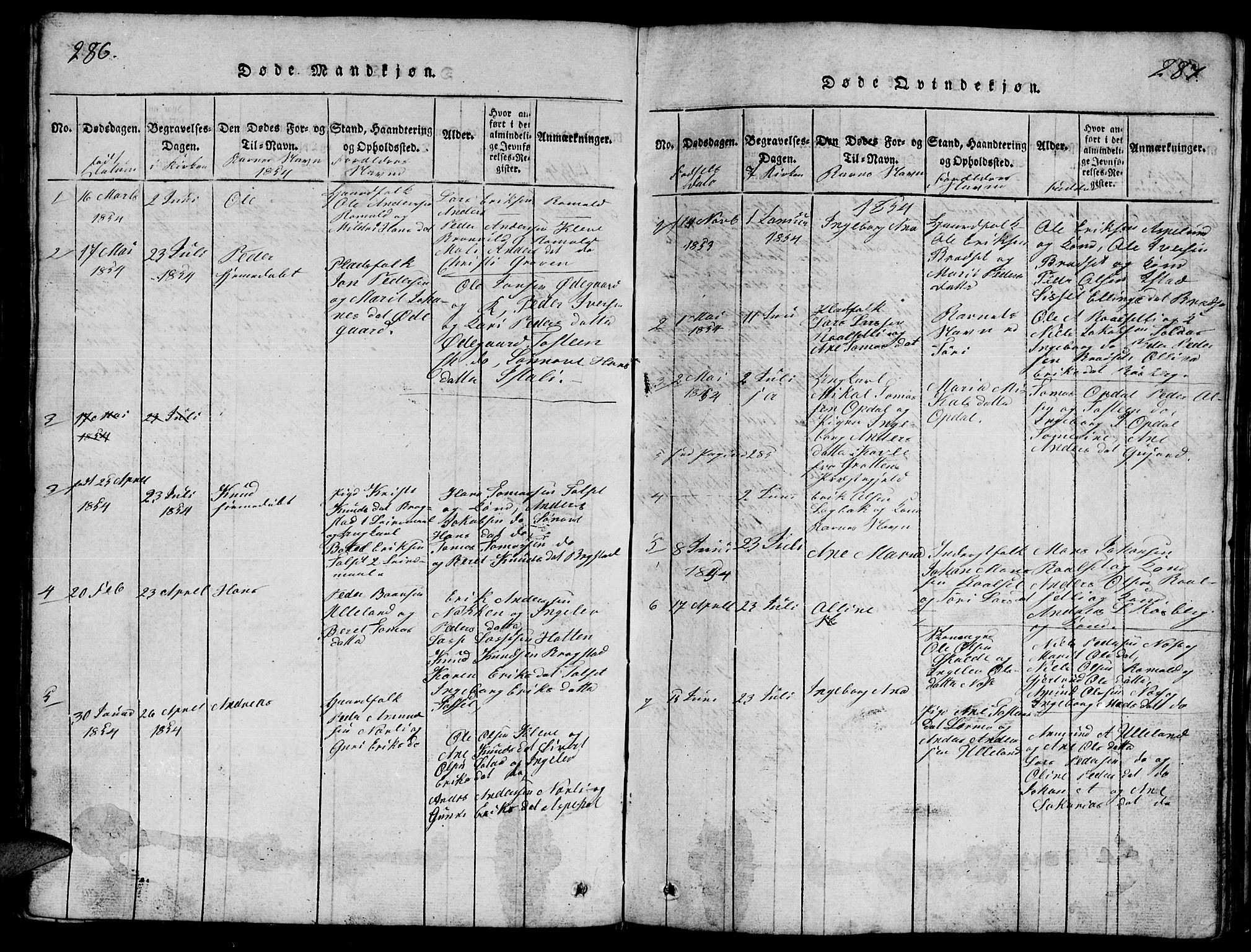 Ministerialprotokoller, klokkerbøker og fødselsregistre - Møre og Romsdal, SAT/A-1454/557/L0683: Parish register (copy) no. 557C01, 1818-1862, p. 286-287