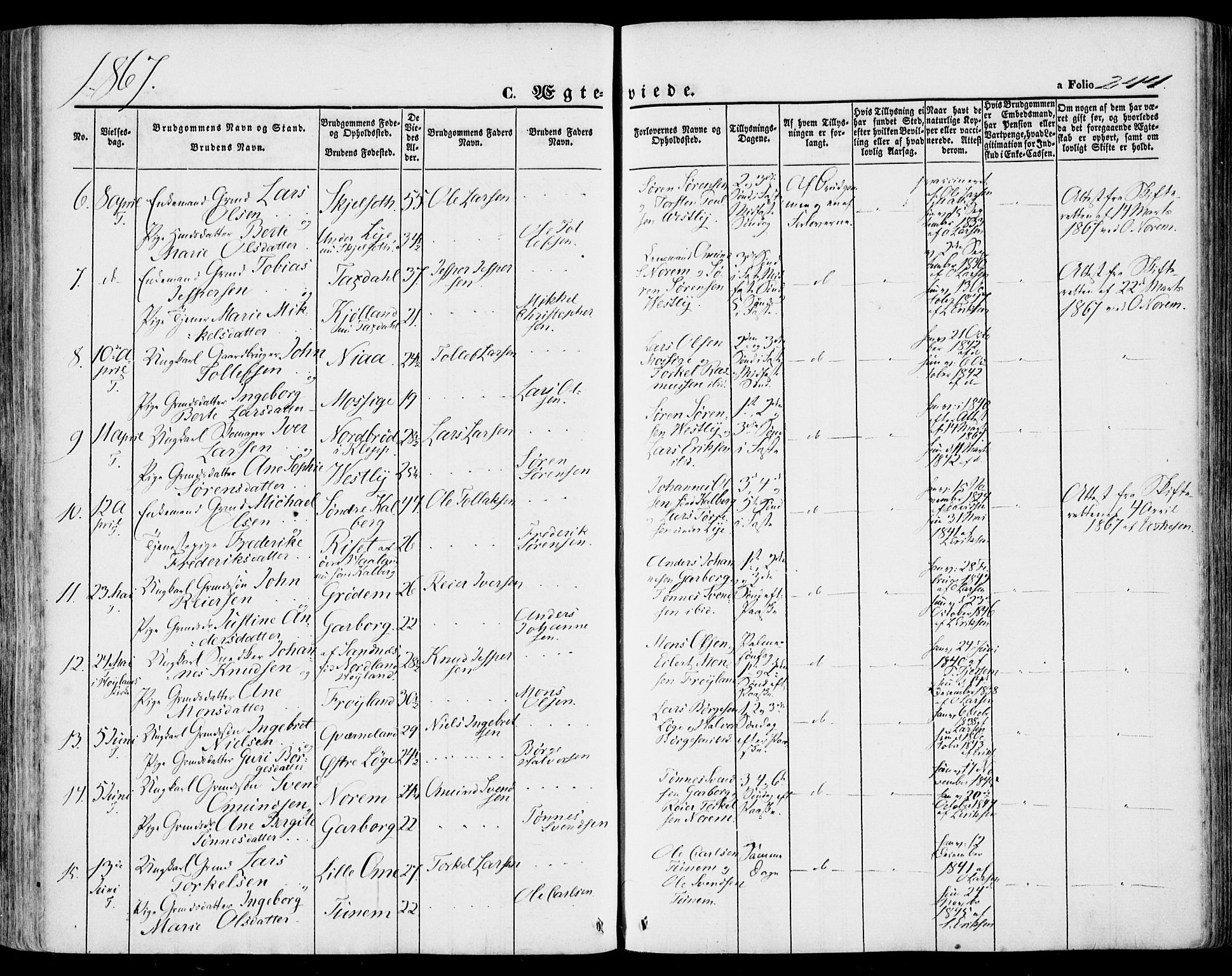 Lye sokneprestkontor, SAST/A-101794/001/30BA/L0007: Parish register (official) no. A 6, 1856-1871, p. 244