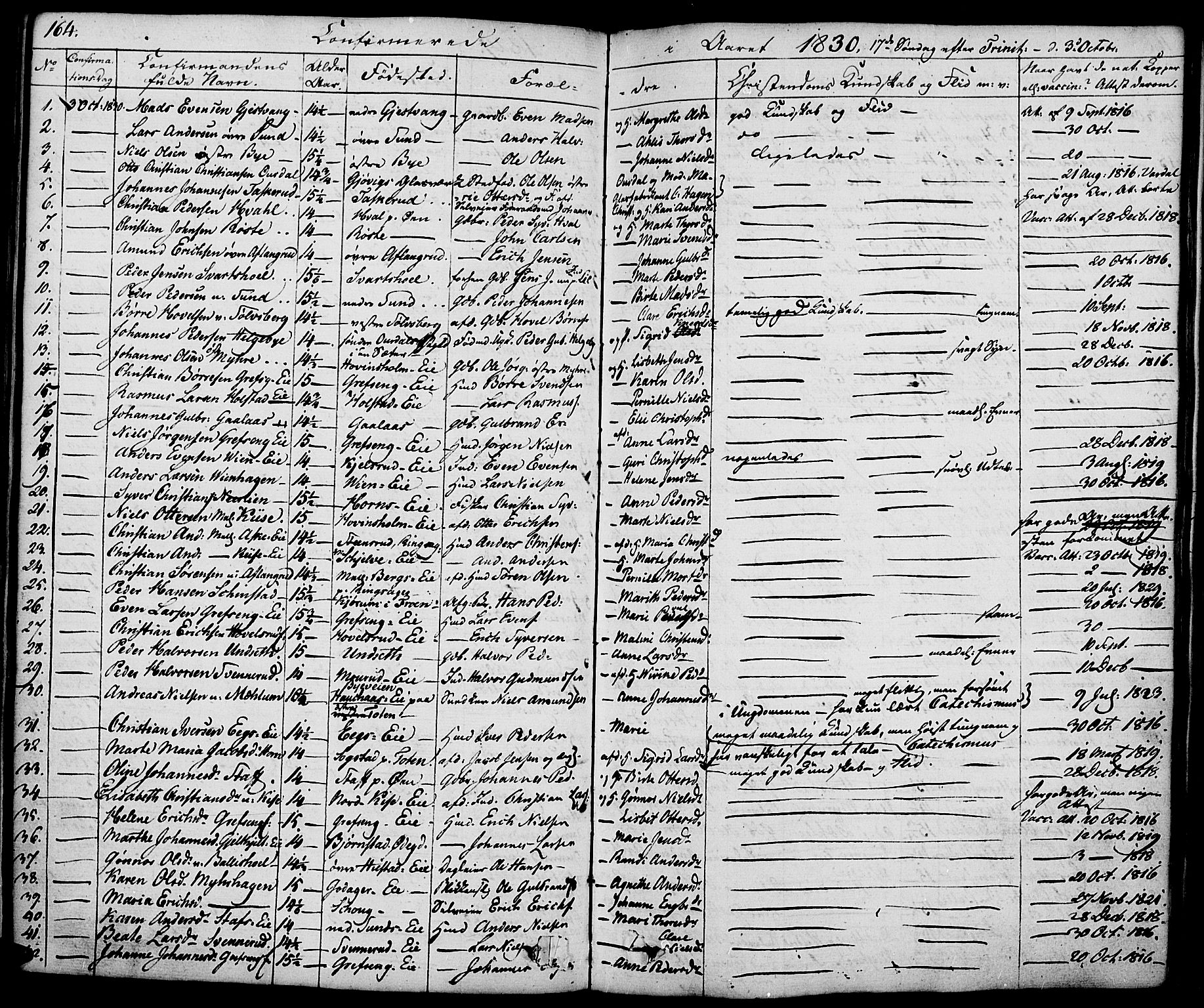 Nes prestekontor, Hedmark, SAH/PREST-020/K/Ka/L0003: Parish register (official) no. 3, 1827-1851, p. 164