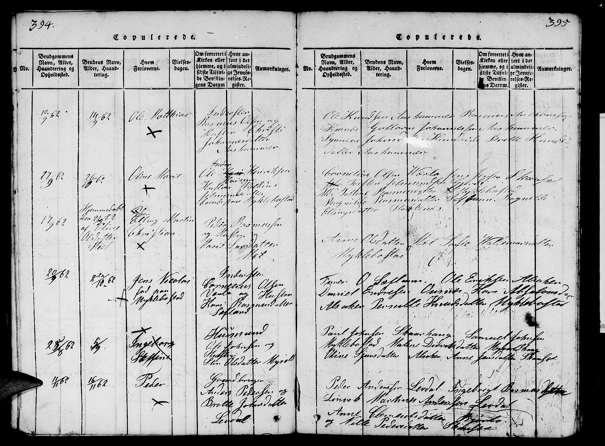 Eid sokneprestembete, AV/SAB-A-82301/H/Hab/Haba/L0001: Parish register (copy) no. A 1, 1816-1862, p. 394-395