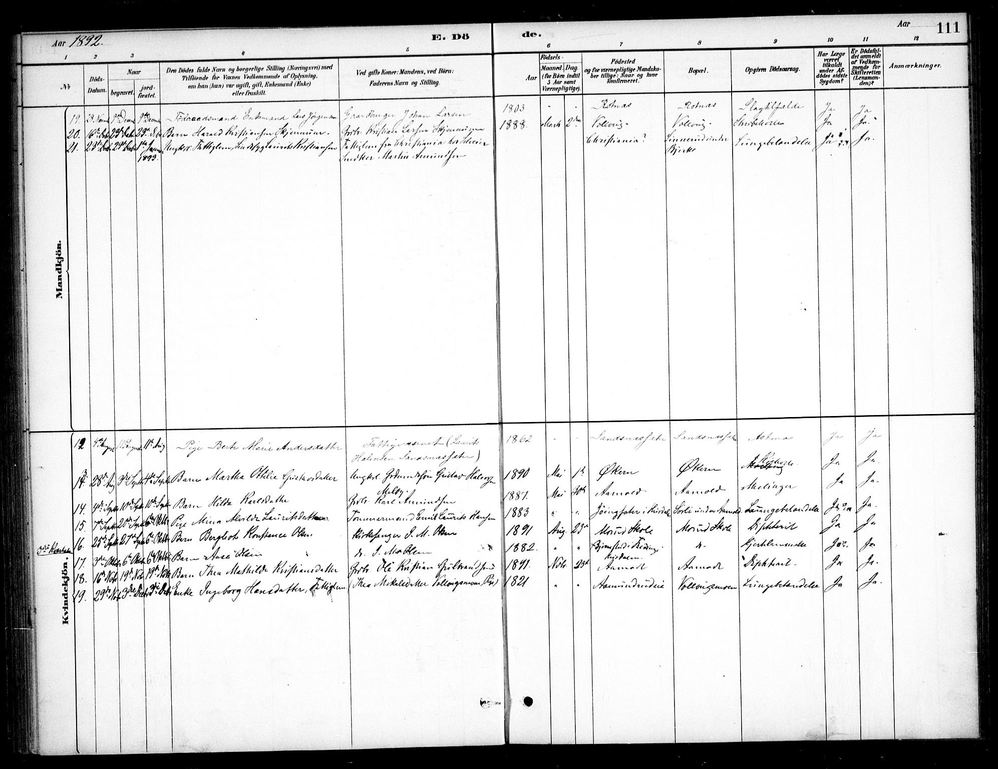 Nannestad prestekontor Kirkebøker, AV/SAO-A-10414a/F/Fc/L0001: Parish register (official) no. III 1, 1881-1892, p. 111