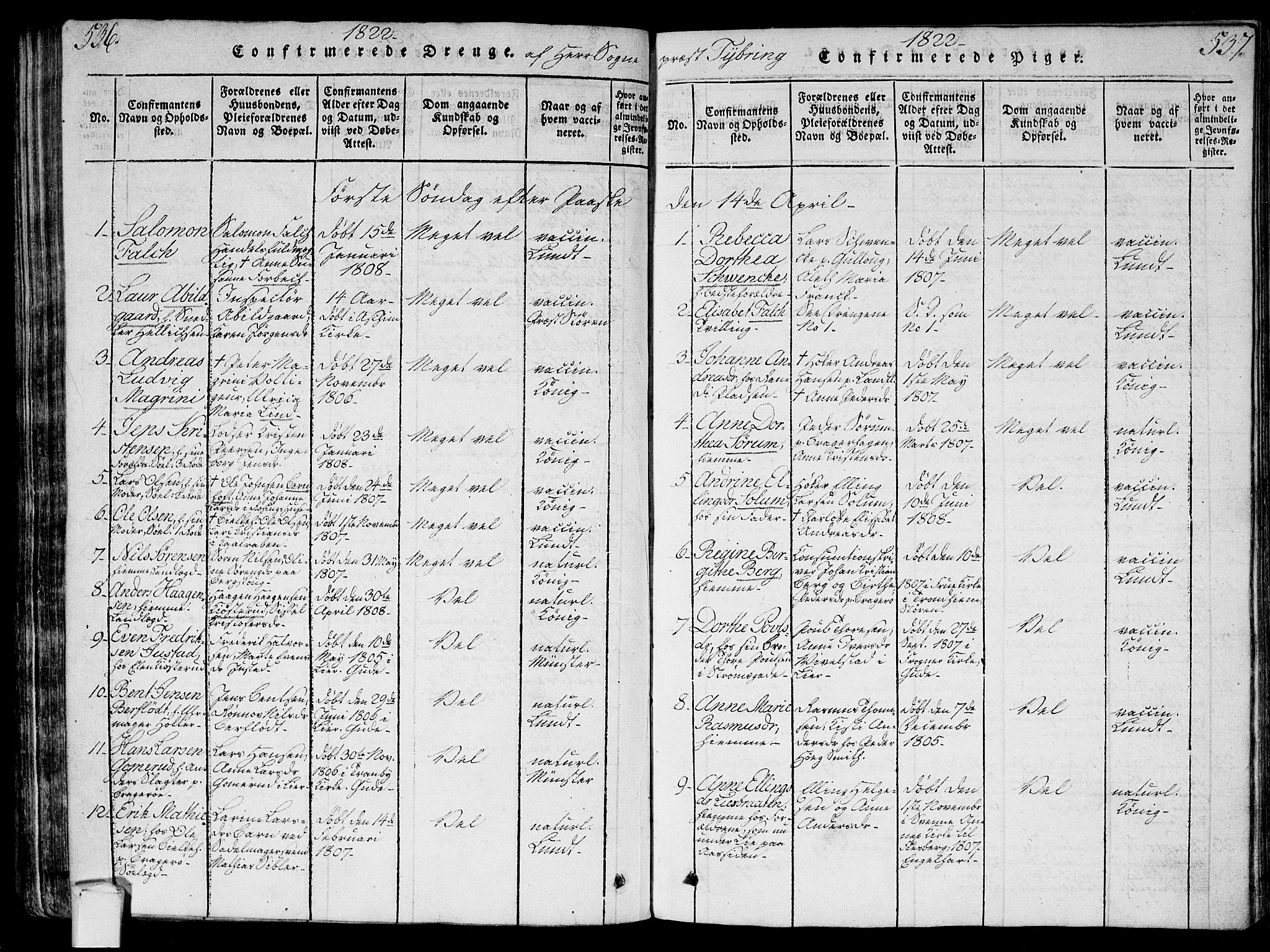 Bragernes kirkebøker, AV/SAKO-A-6/G/Ga/L0001: Parish register (copy) no. 1, 1815-1829, p. 536-537