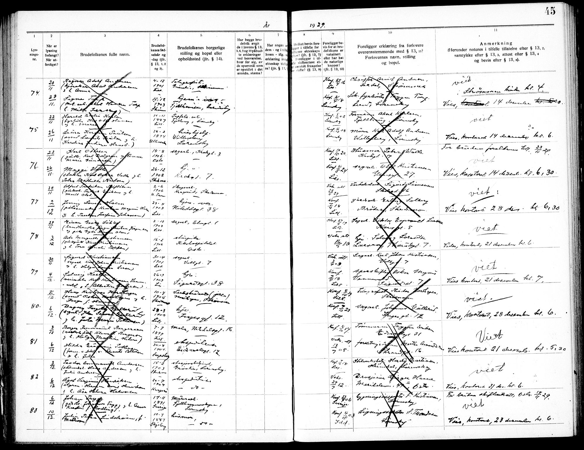 Skedsmo prestekontor Kirkebøker, SAO/A-10033a/H/Hc/L0001: Banns register no. III 1, 1919-1938, p. 45