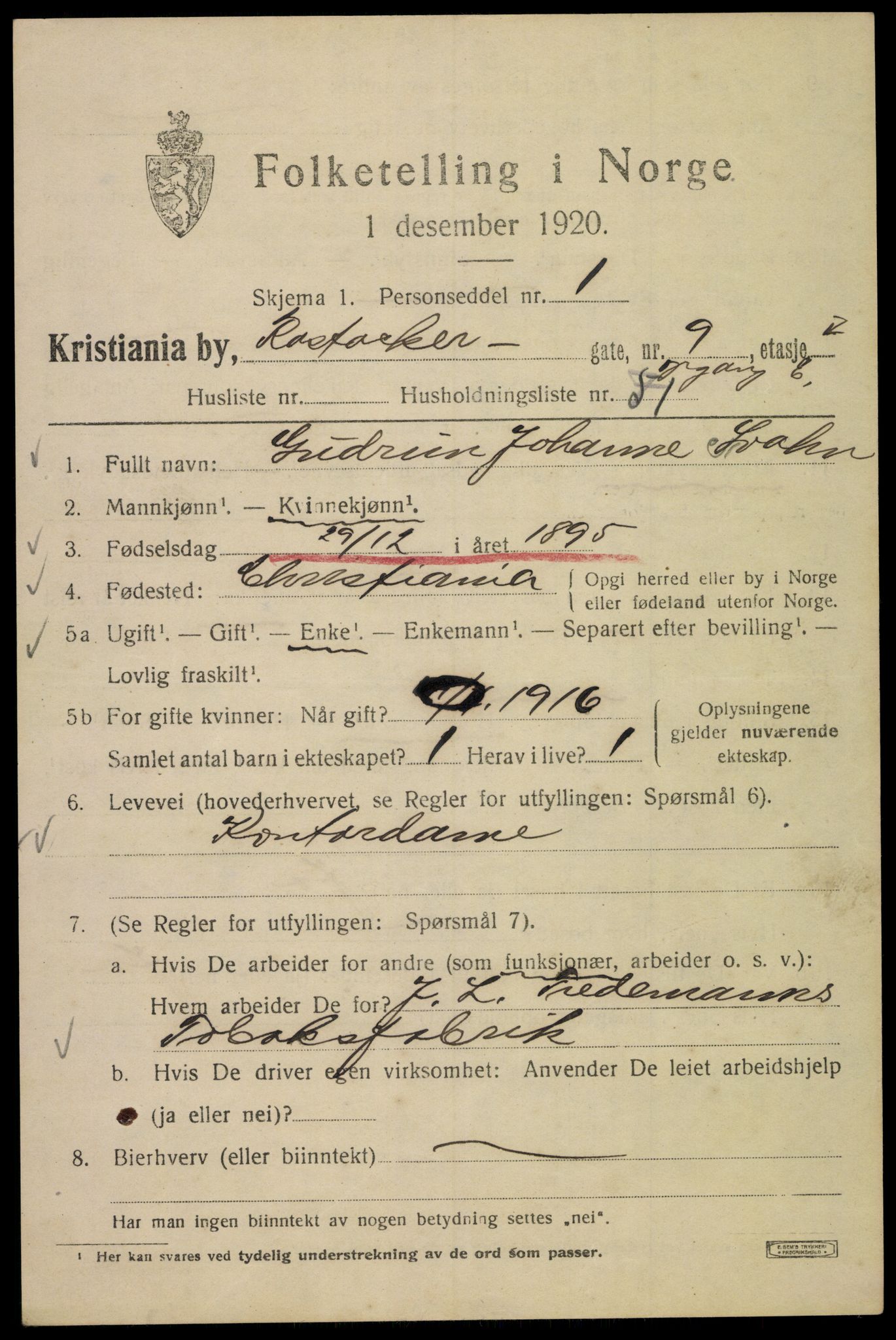 SAO, 1920 census for Kristiania, 1920, p. 469863