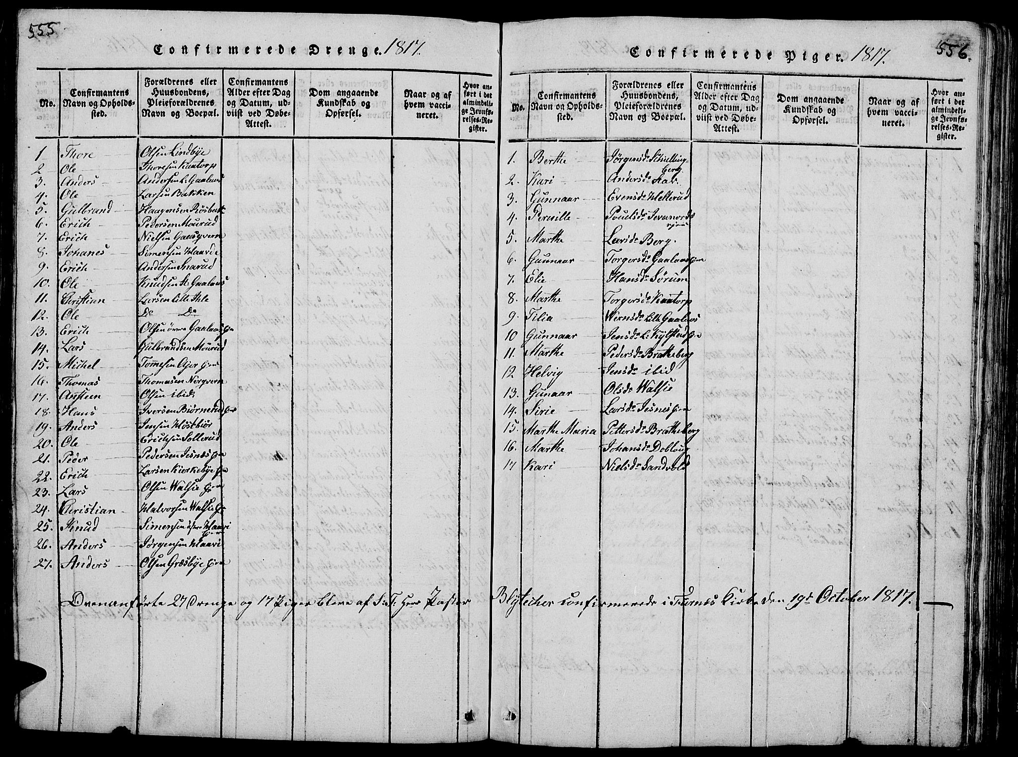 Vang prestekontor, Hedmark, SAH/PREST-008/H/Ha/Hab/L0005: Parish register (copy) no. 5, 1815-1836, p. 555-556