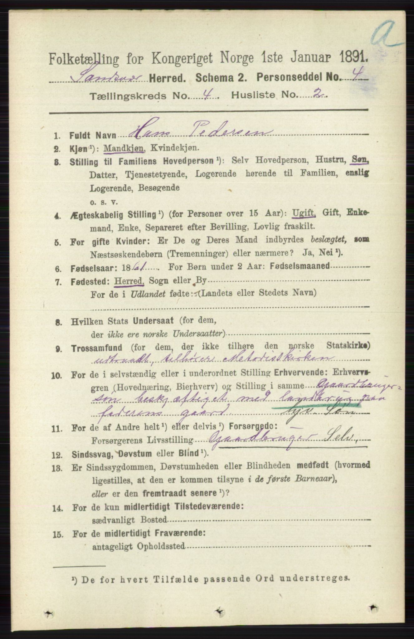 RA, 1891 census for 0629 Sandsvær, 1891, p. 1844