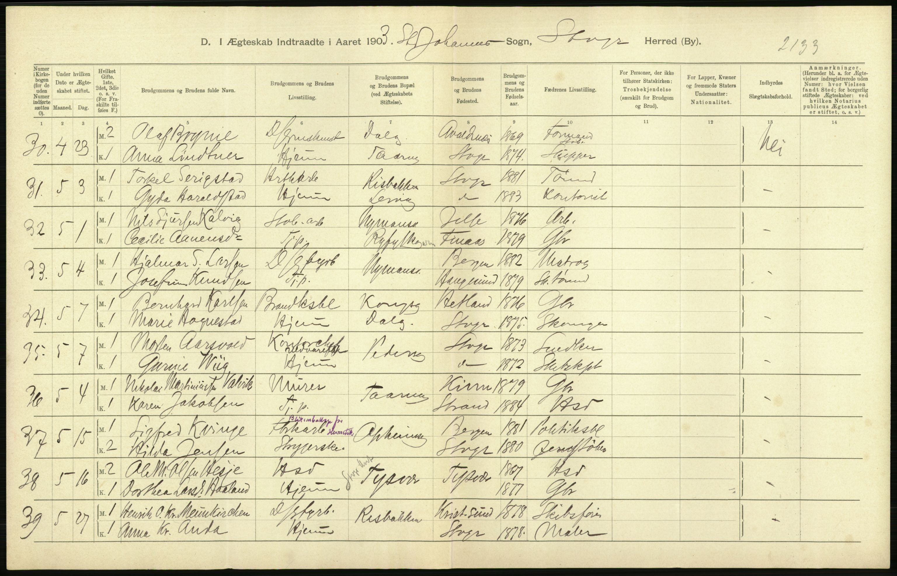 Statistisk sentralbyrå, Sosiodemografiske emner, Befolkning, AV/RA-S-2228/D/Df/Dfa/Dfaa/L0012: Stavanger amt: Fødte, gifte, døde, 1903, p. 590