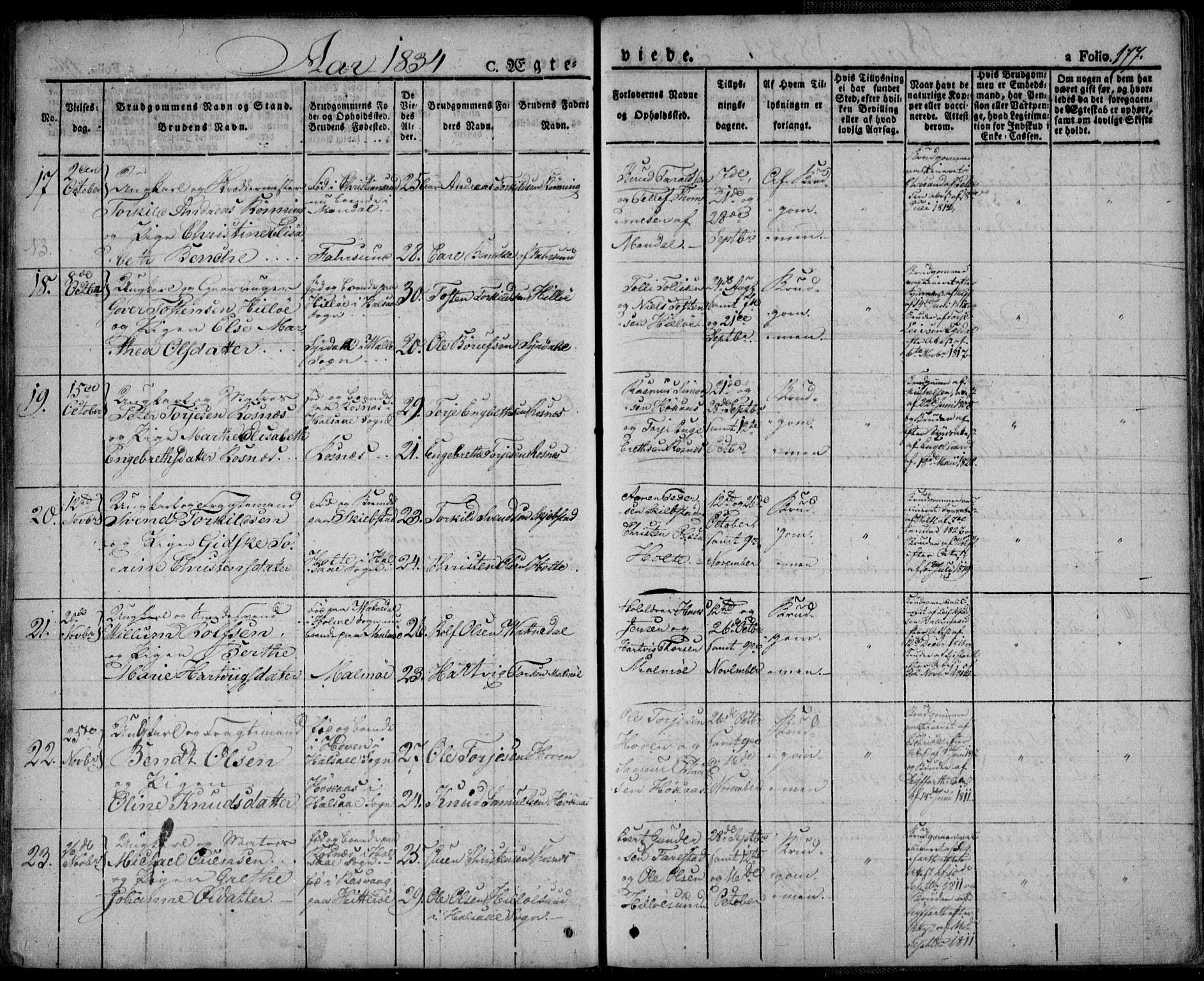 Mandal sokneprestkontor, AV/SAK-1111-0030/F/Fa/Faa/L0011: Parish register (official) no. A 11, 1830-1839, p. 177