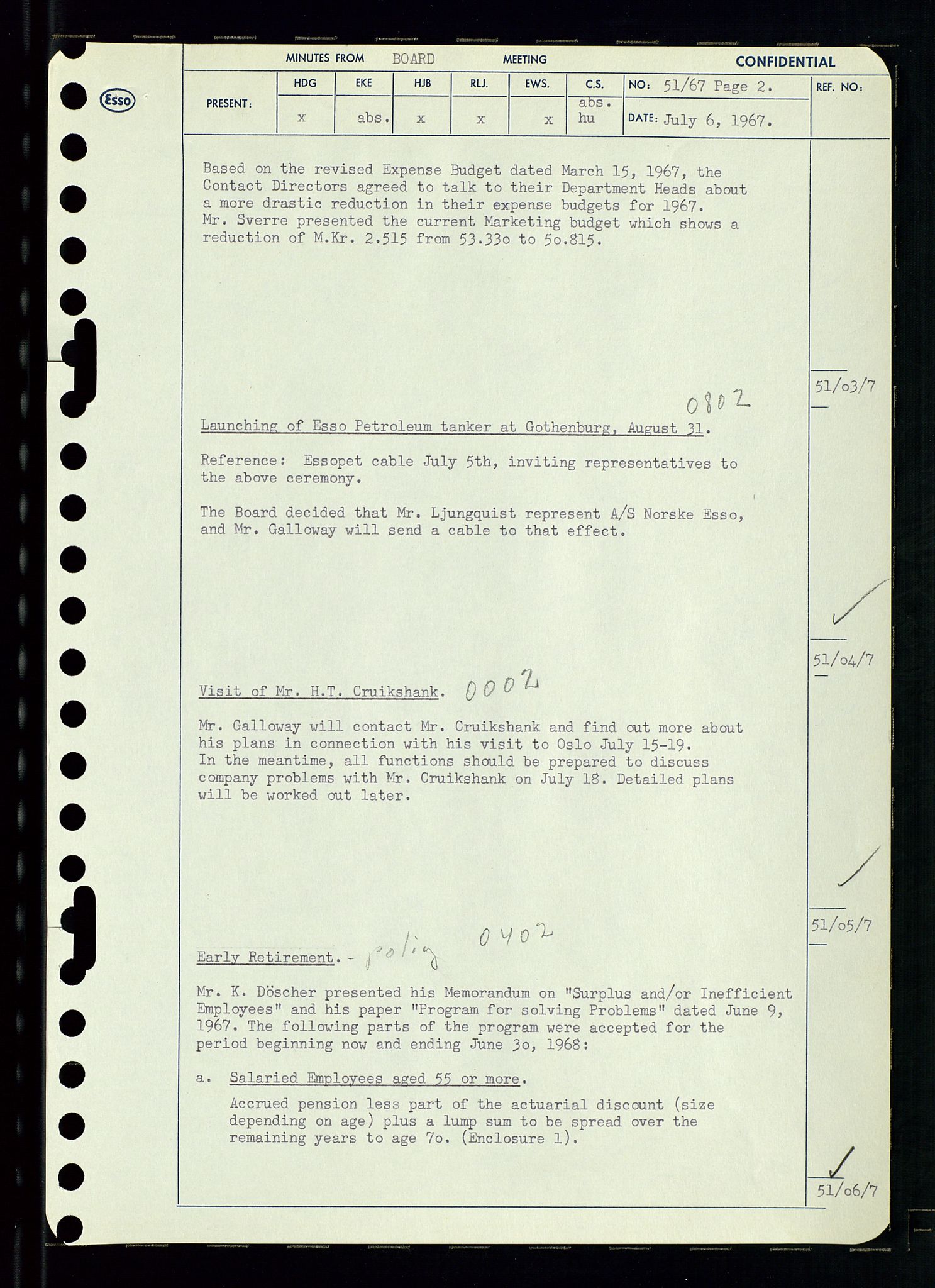 Pa 0982 - Esso Norge A/S, SAST/A-100448/A/Aa/L0002/0003: Den administrerende direksjon Board minutes (styrereferater) / Den administrerende direksjon Board minutes (styrereferater), 1967, p. 102