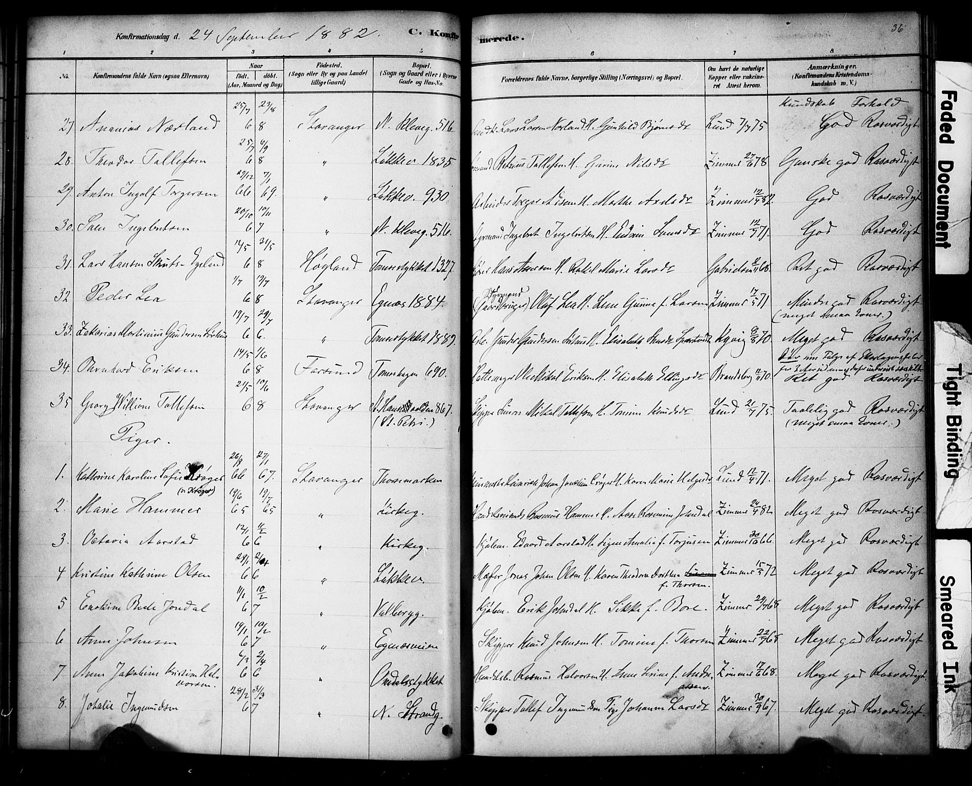 Domkirken sokneprestkontor, AV/SAST-A-101812/001/30/30BA/L0028: Parish register (official) no. A 27, 1878-1896, p. 36