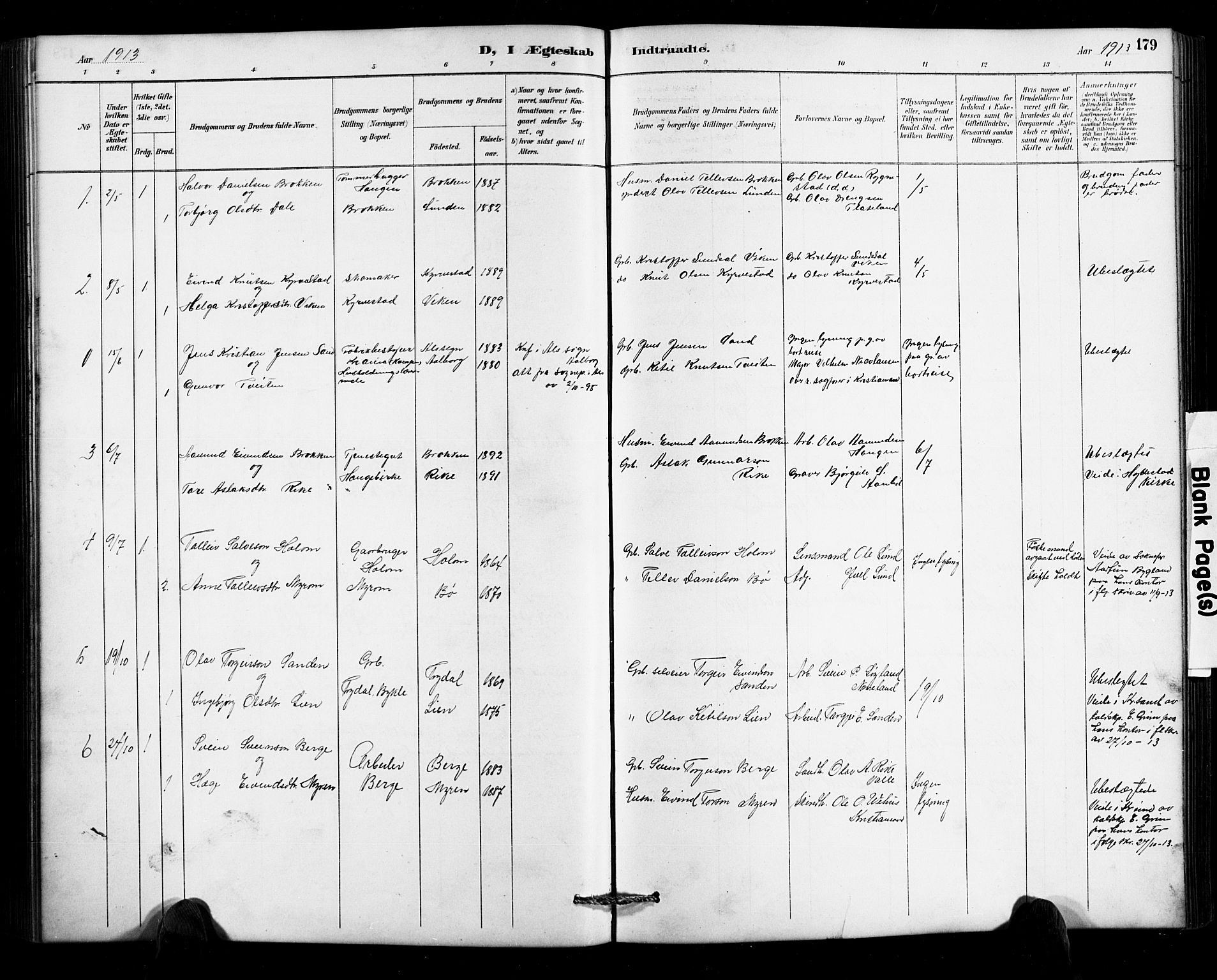 Valle sokneprestkontor, SAK/1111-0044/F/Fb/Fbc/L0004: Parish register (copy) no. B 4, 1890-1928, p. 179