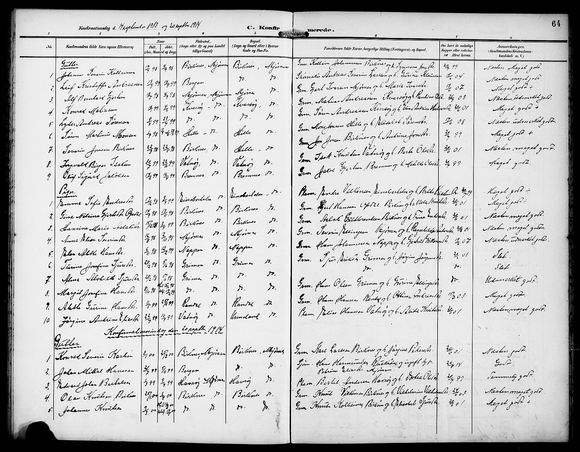 Gulen sokneprestembete, AV/SAB-A-80201/H/Hab/Habd/L0001: Parish register (copy) no. D 1, 1901-1924, p. 64