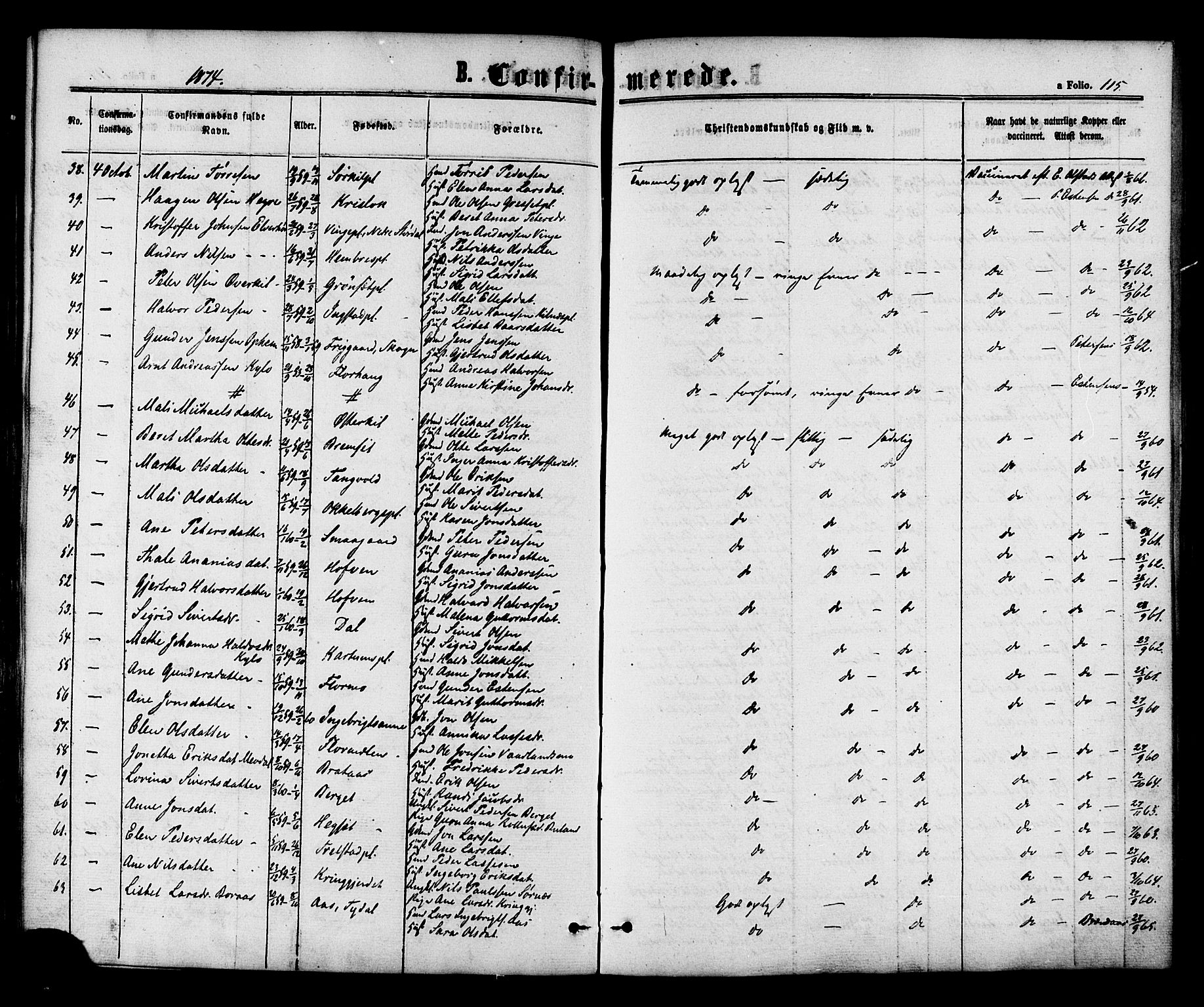 Ministerialprotokoller, klokkerbøker og fødselsregistre - Nord-Trøndelag, SAT/A-1458/703/L0029: Parish register (official) no. 703A02, 1863-1879, p. 115