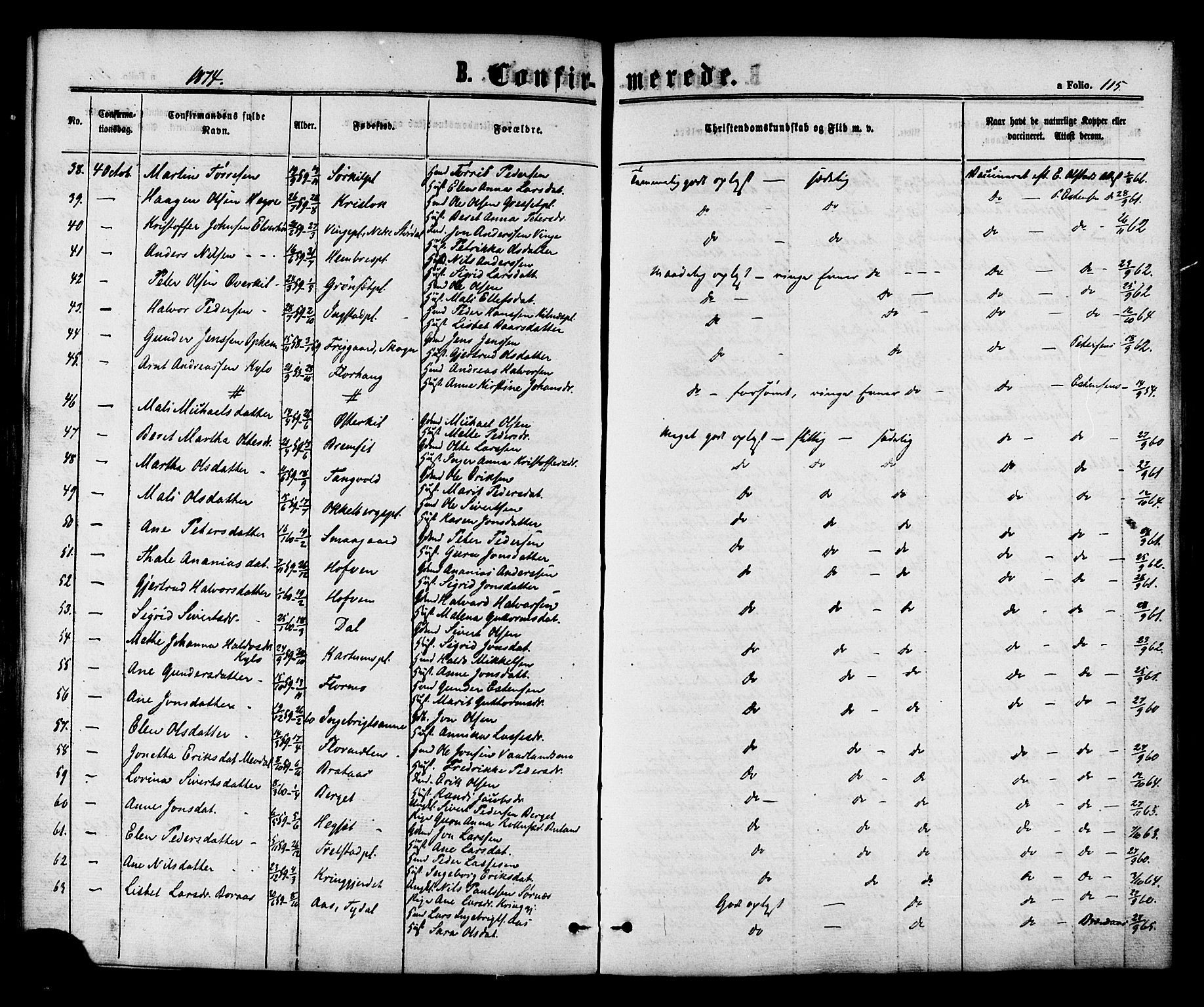 Ministerialprotokoller, klokkerbøker og fødselsregistre - Nord-Trøndelag, AV/SAT-A-1458/703/L0029: Parish register (official) no. 703A02, 1863-1879, p. 115