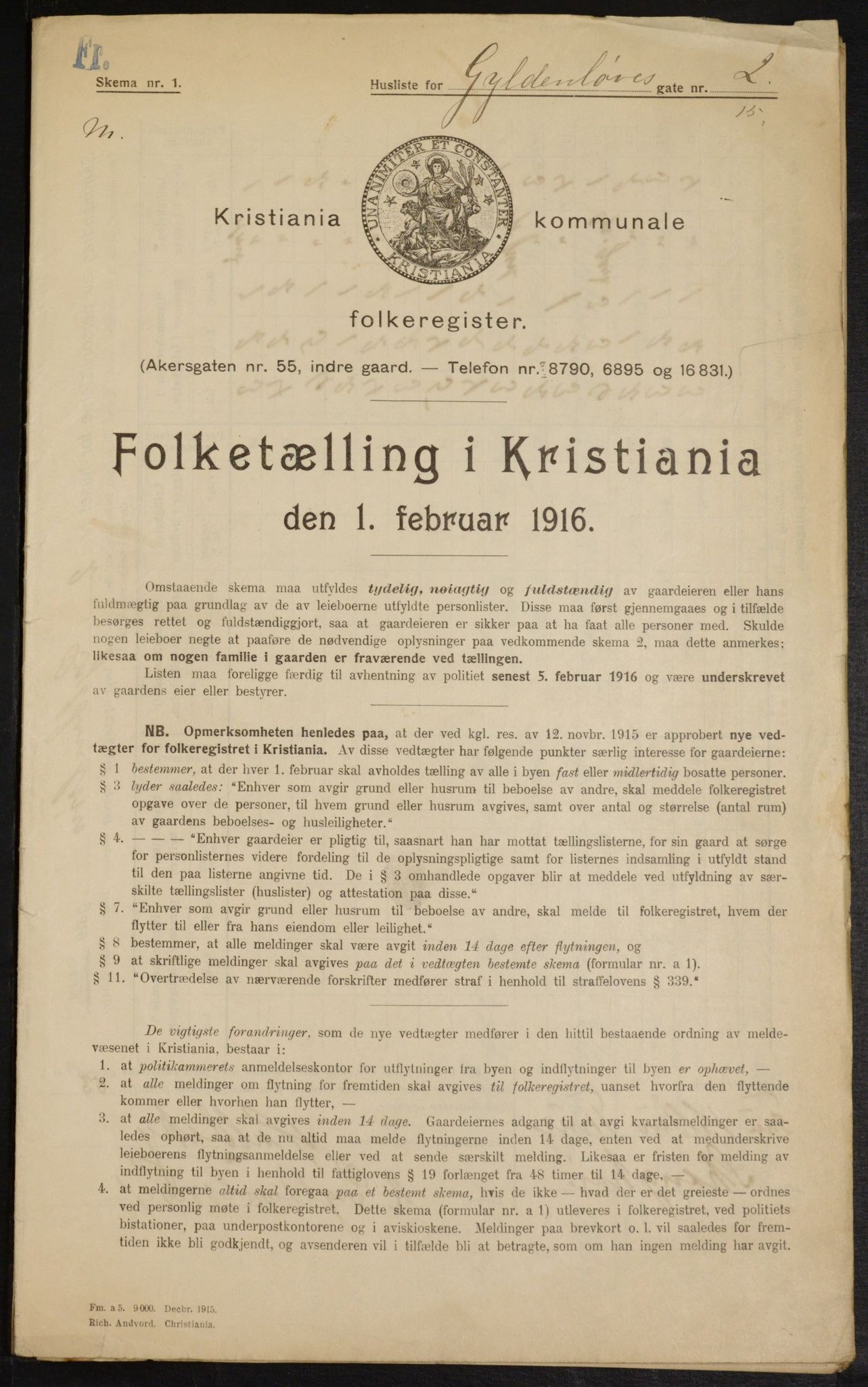 OBA, Municipal Census 1916 for Kristiania, 1916, p. 32994