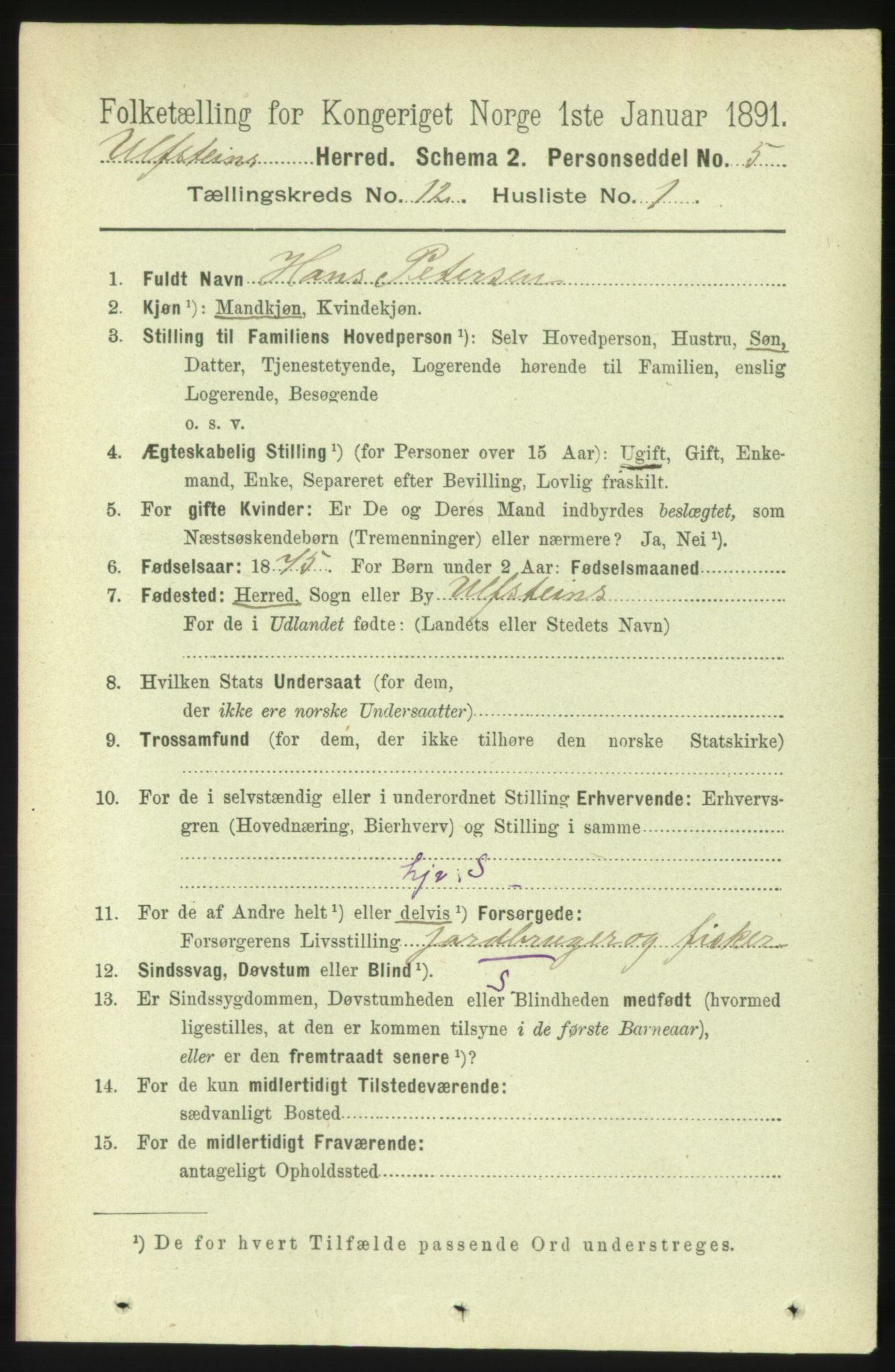 RA, 1891 census for 1516 Ulstein, 1891, p. 3853