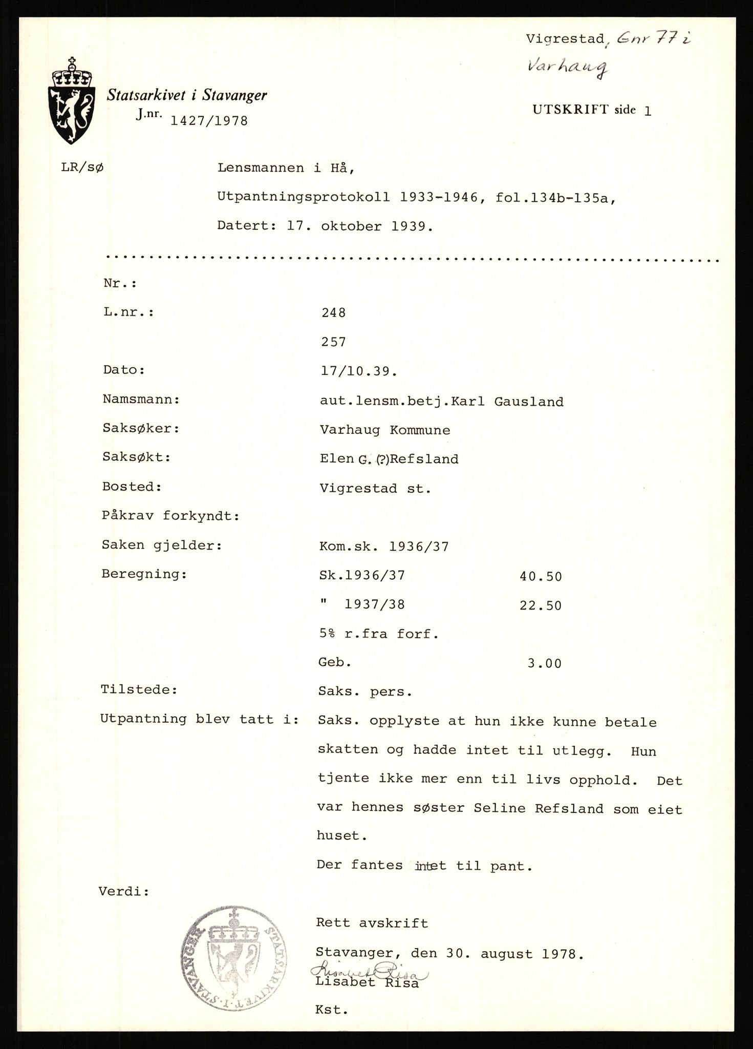 Statsarkivet i Stavanger, AV/SAST-A-101971/03/Y/Yj/L0094: Avskrifter sortert etter gårdsnavn: Vetrhus - Vik i Nerstrand, 1750-1930, p. 642