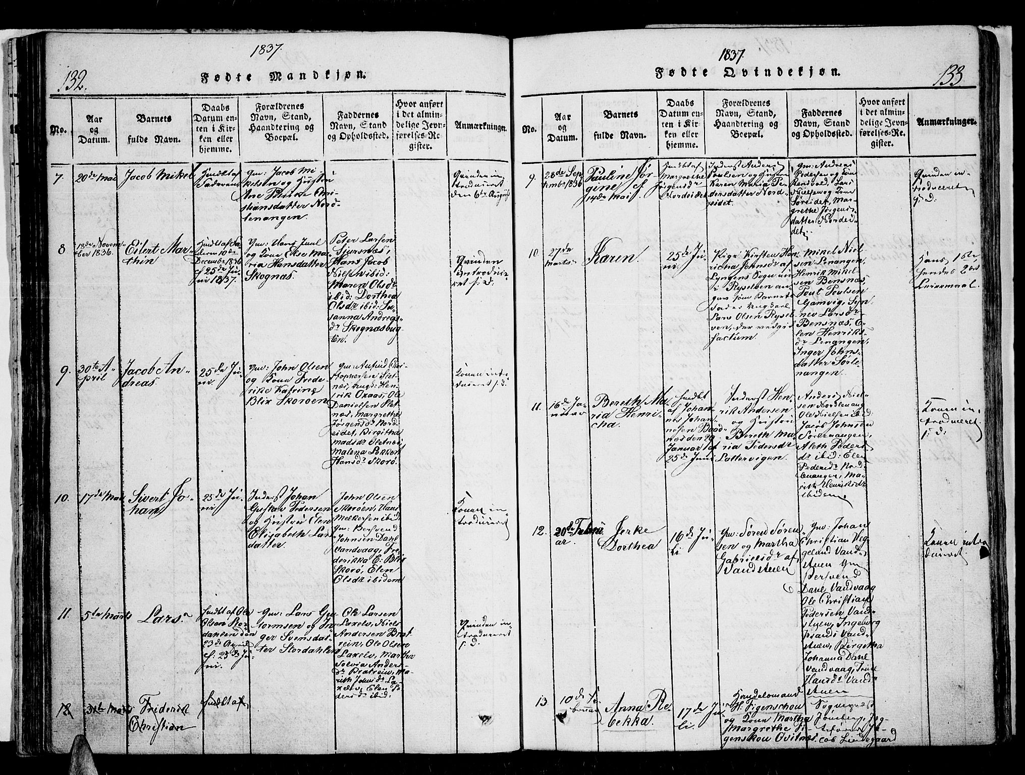 Karlsøy sokneprestembete, SATØ/S-1299/H/Ha/Haa/L0002kirke: Parish register (official) no. 2, 1823-1842, p. 132-133