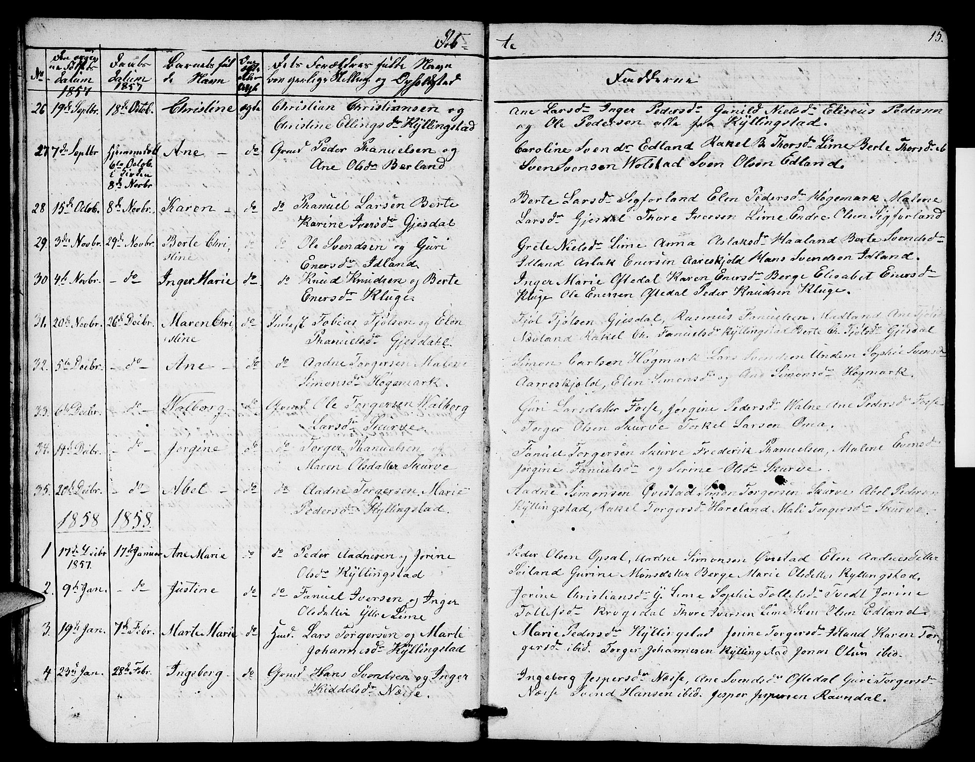 Lye sokneprestkontor, SAST/A-101794/001/30BB/L0003: Parish register (copy) no. B 3, 1852-1874, p. 15