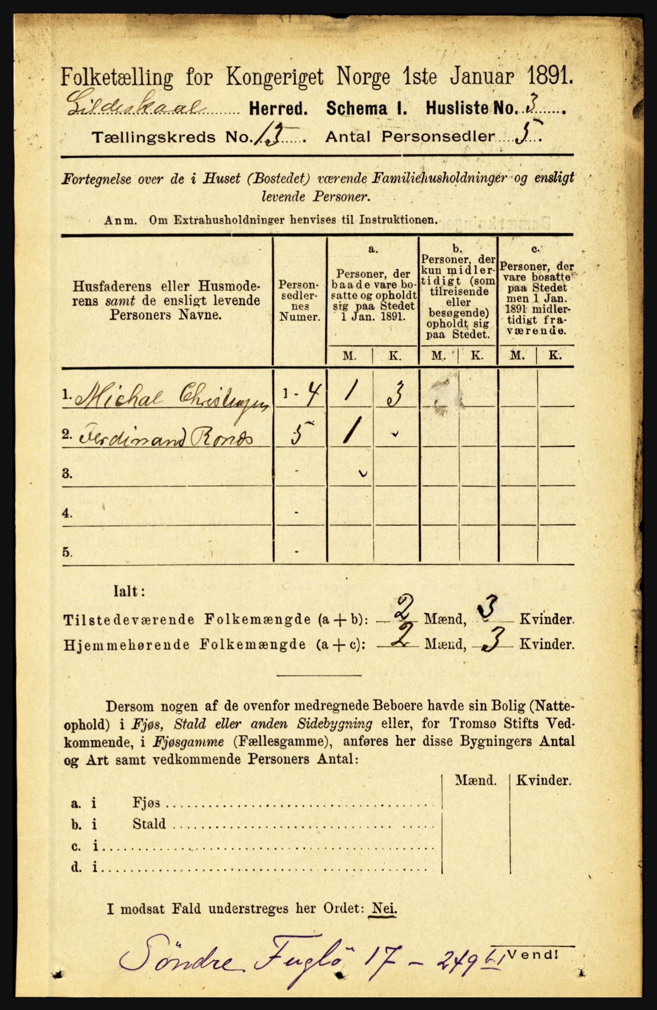 RA, 1891 census for 1838 Gildeskål, 1891, p. 4049