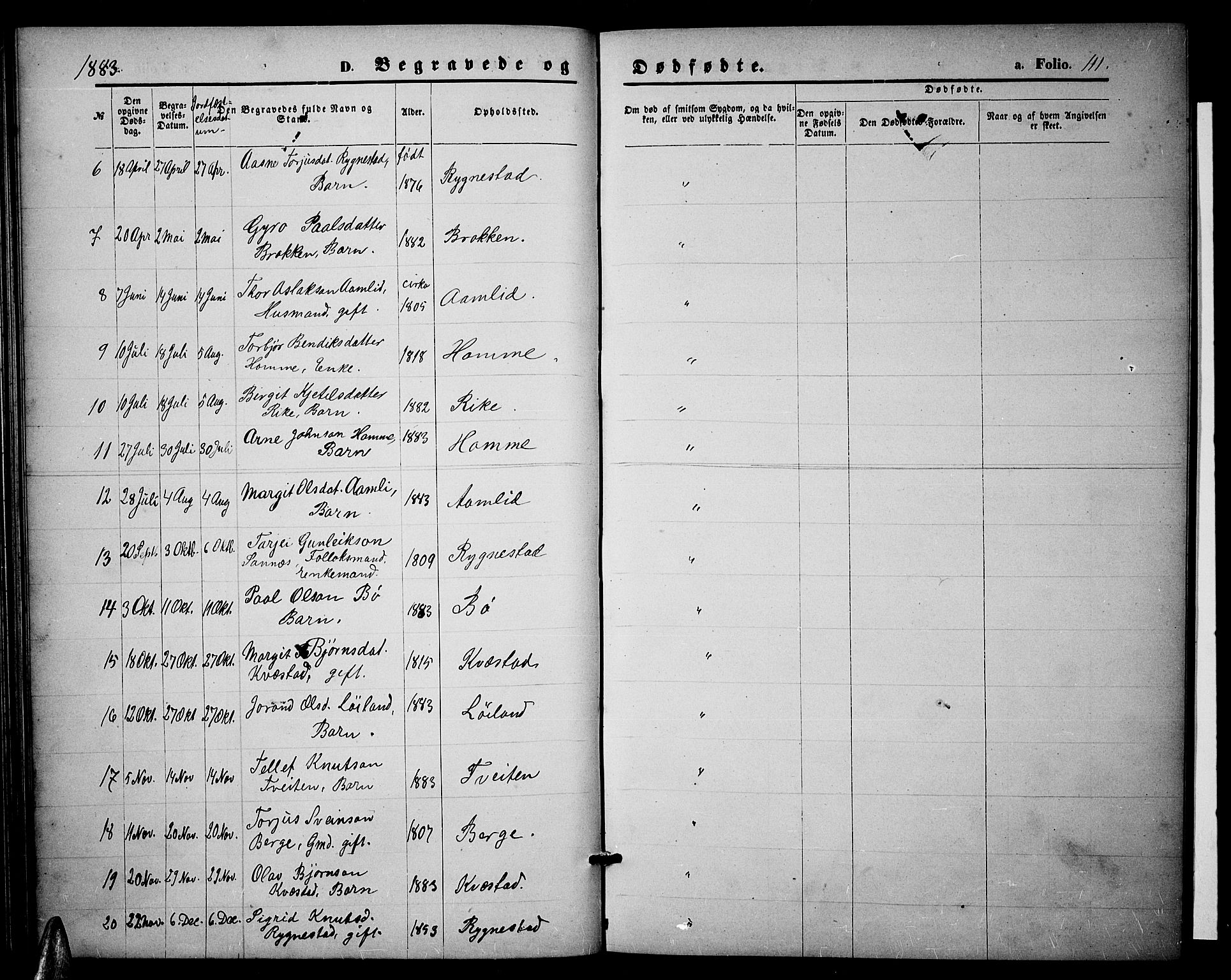 Valle sokneprestkontor, SAK/1111-0044/F/Fb/Fbc/L0003: Parish register (copy) no. B 3, 1871-1890, p. 111