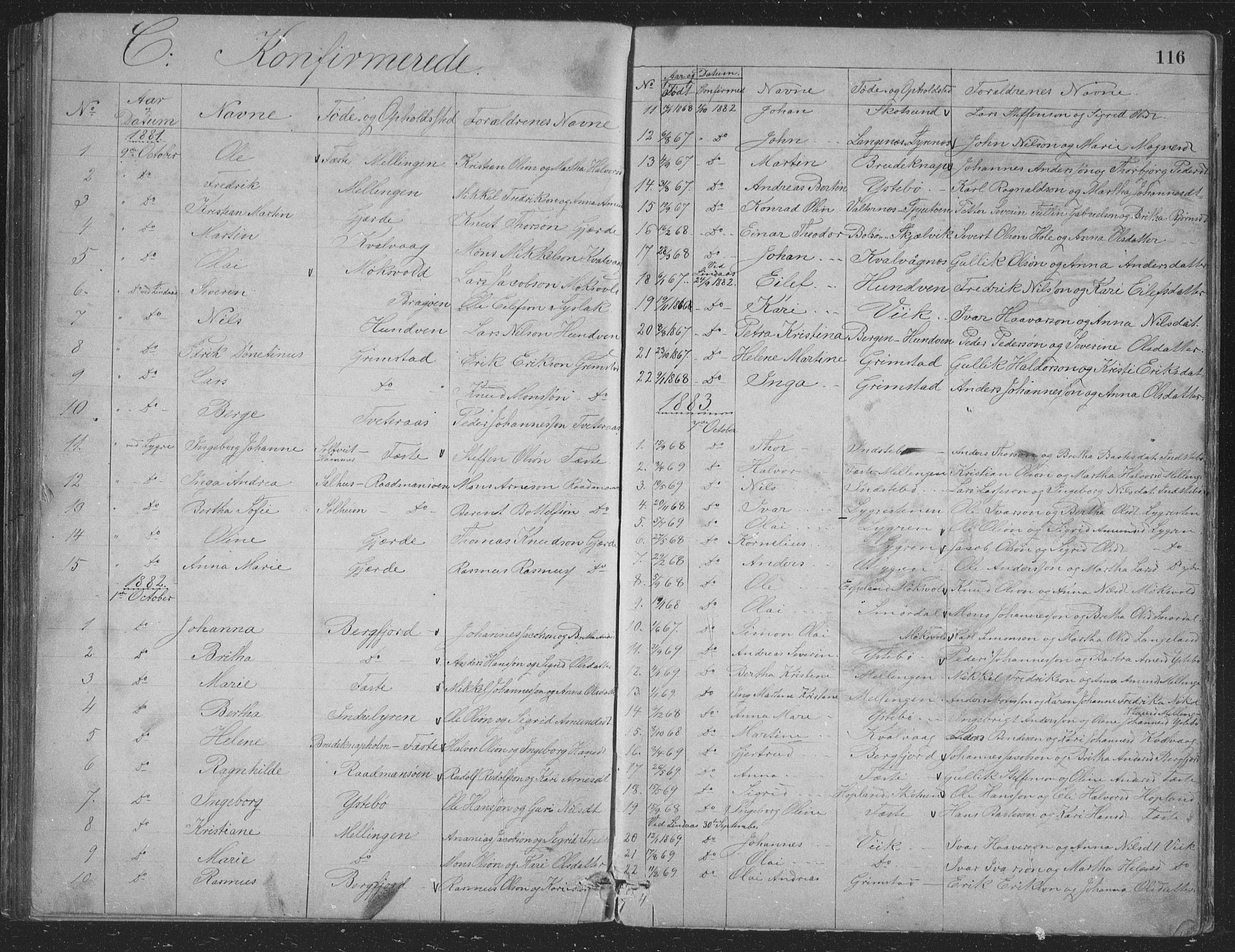Alversund Sokneprestembete, AV/SAB-A-73901/H/Ha/Hab: Parish register (copy) no. B 3, 1881-1896, p. 116