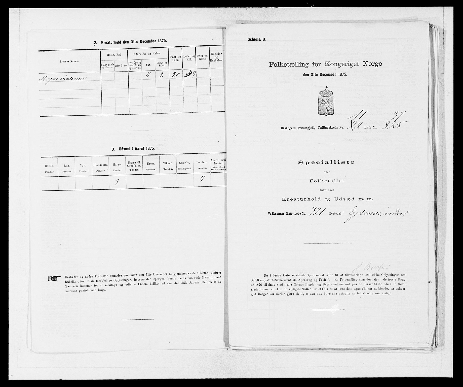 SAB, 1875 census for 1253P Hosanger, 1875, p. 847